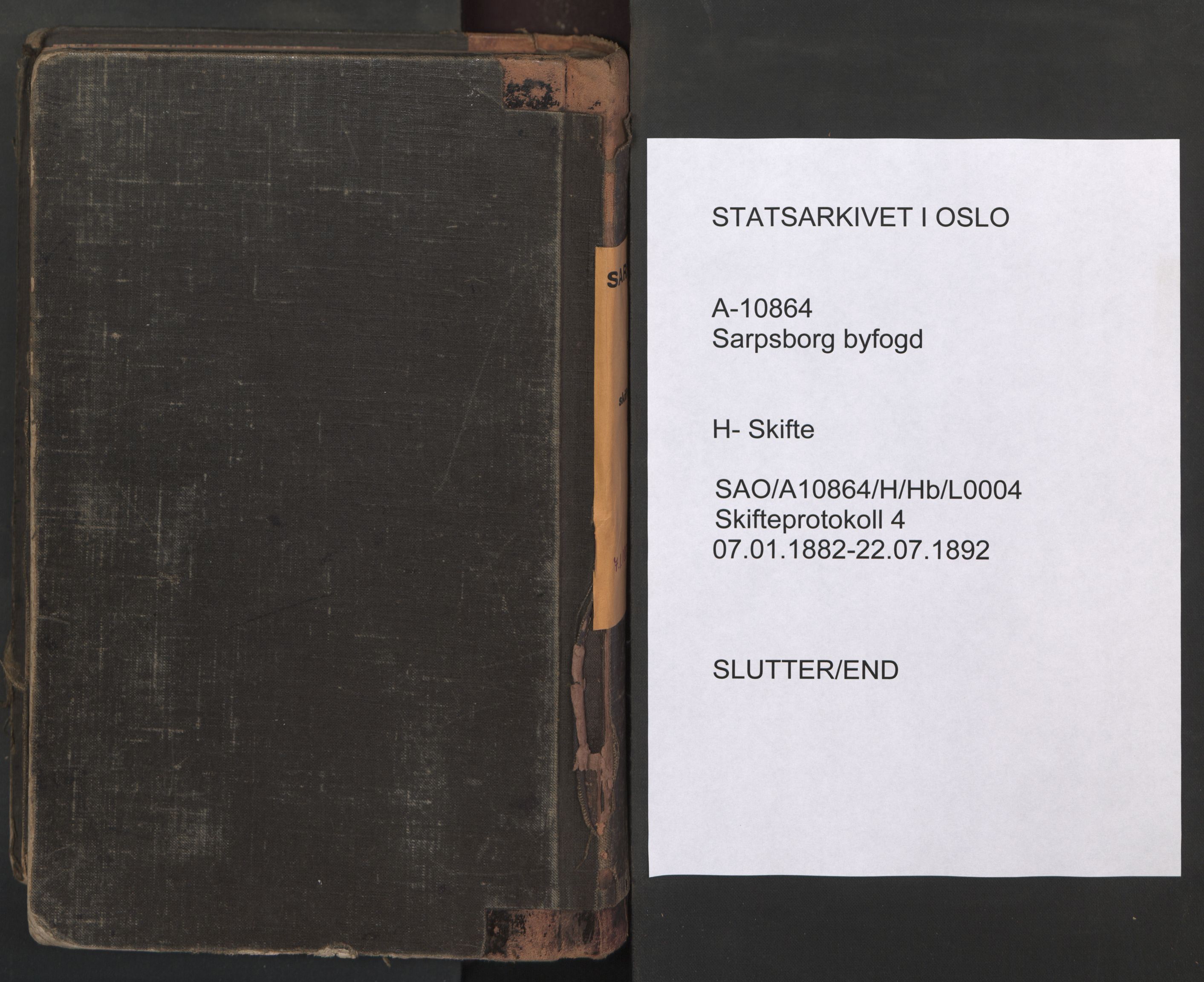 Sarpsborg byfogd, SAO/A-10864/H/Hb/L0004: Skifteprotokoll, 1882-1892
