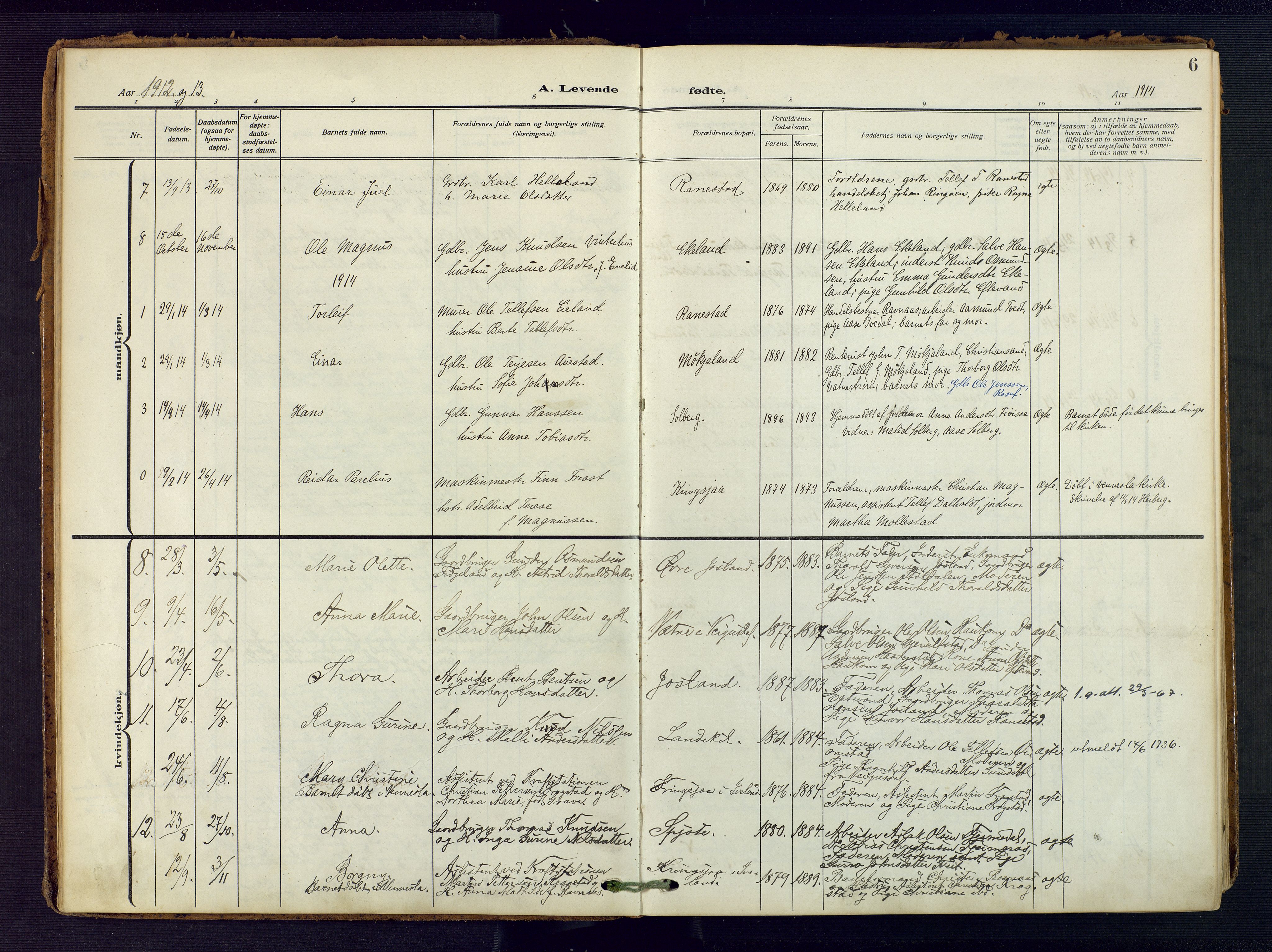 Evje sokneprestkontor, AV/SAK-1111-0008/F/Fa/Fac/L0004: Parish register (official) no. A 4, 1910-1932, p. 6