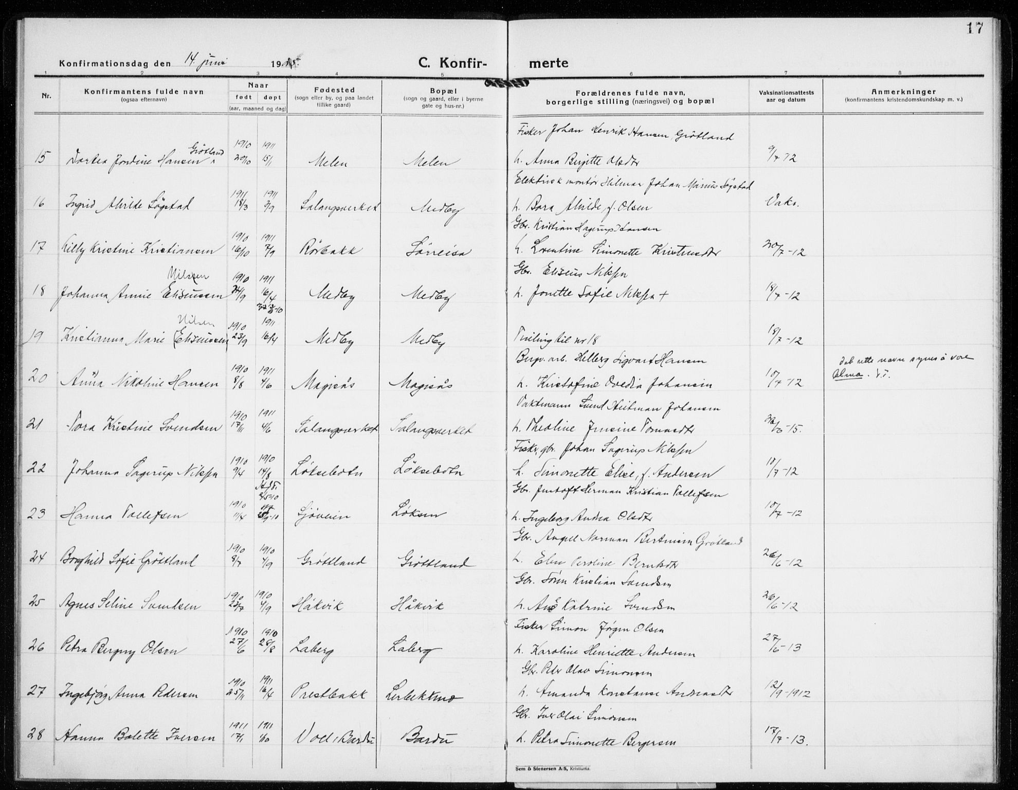 Salangen sokneprestembete, AV/SATØ-S-1324/H/Ha/L0003kirke: Parish register (official) no. 3, 1923-1927, p. 17