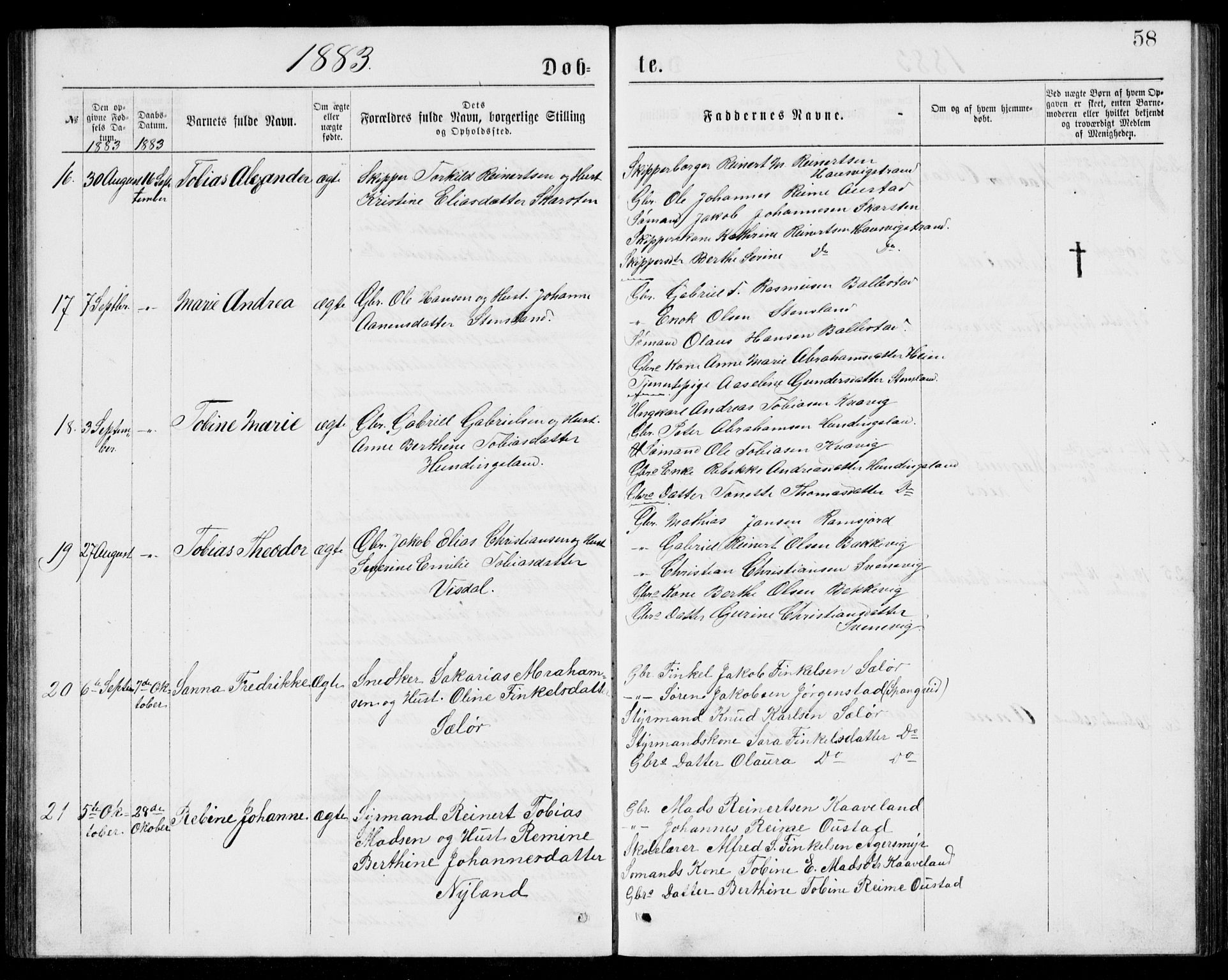 Lyngdal sokneprestkontor, AV/SAK-1111-0029/F/Fb/Fba/L0002: Parish register (copy) no. B 2, 1876-1886, p. 58