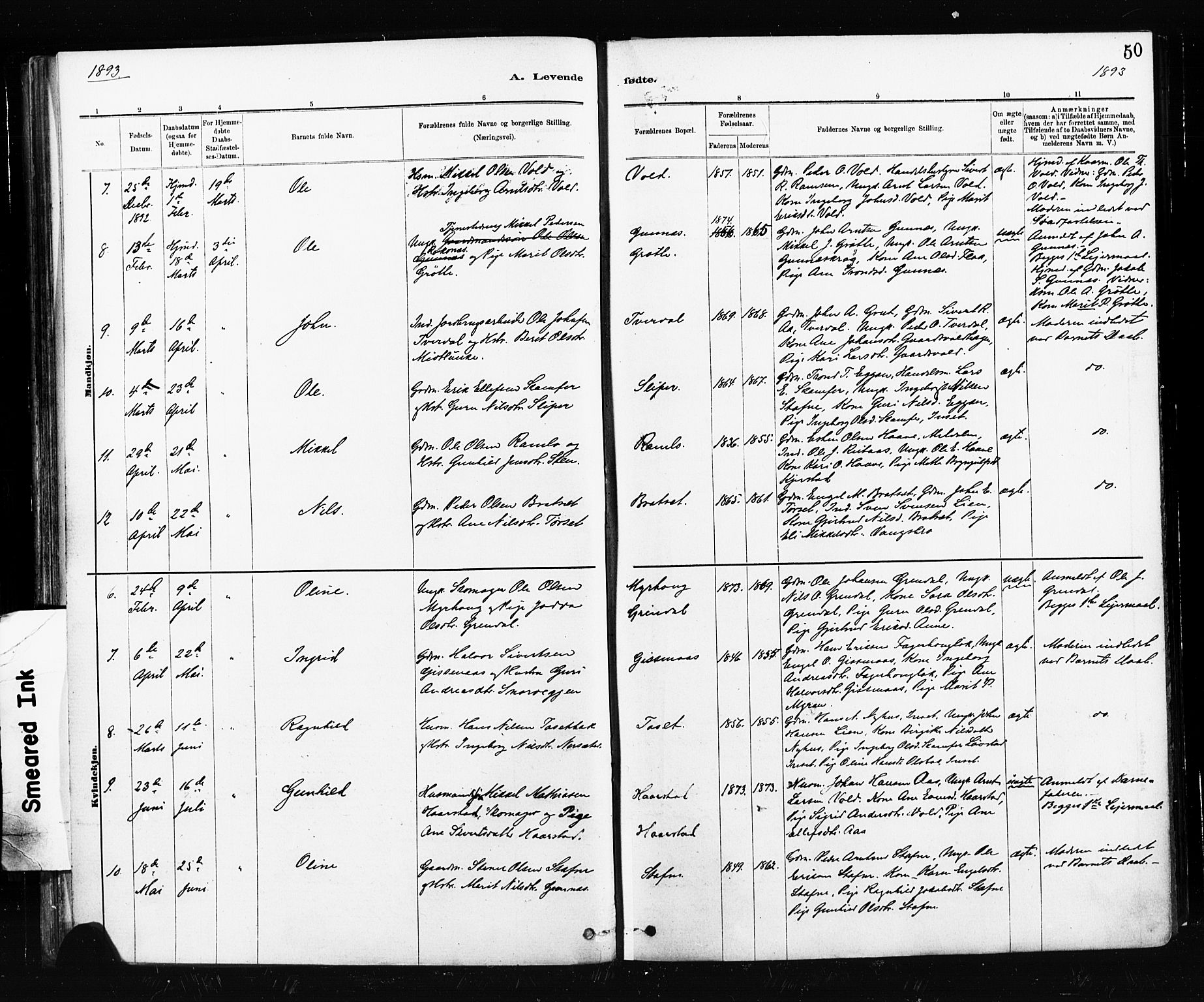Ministerialprotokoller, klokkerbøker og fødselsregistre - Sør-Trøndelag, SAT/A-1456/674/L0871: Parish register (official) no. 674A03, 1880-1896, p. 50