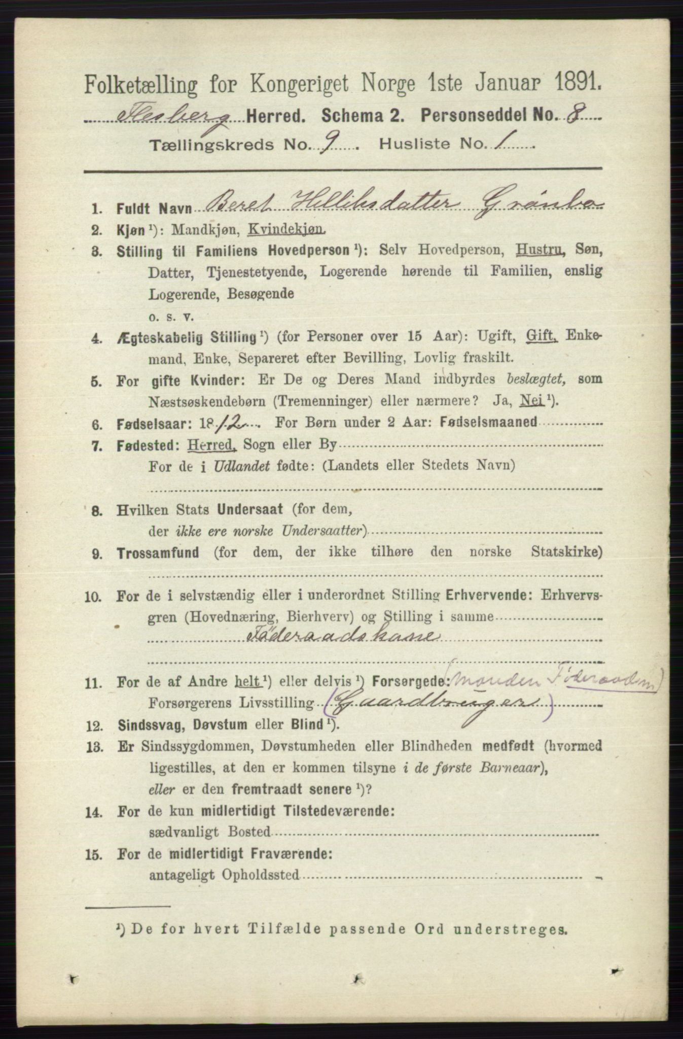 RA, 1891 census for 0631 Flesberg, 1891, p. 1529