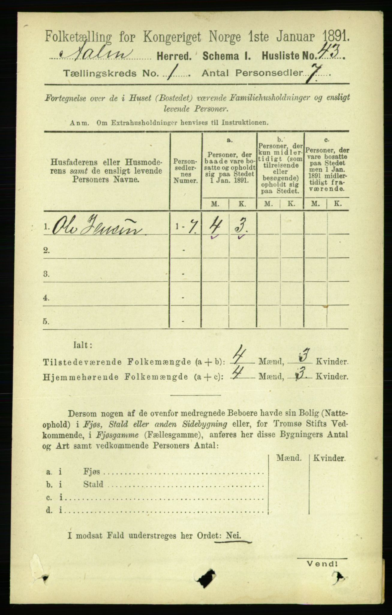 RA, 1891 census for 1644 Ålen, 1891, p. 63