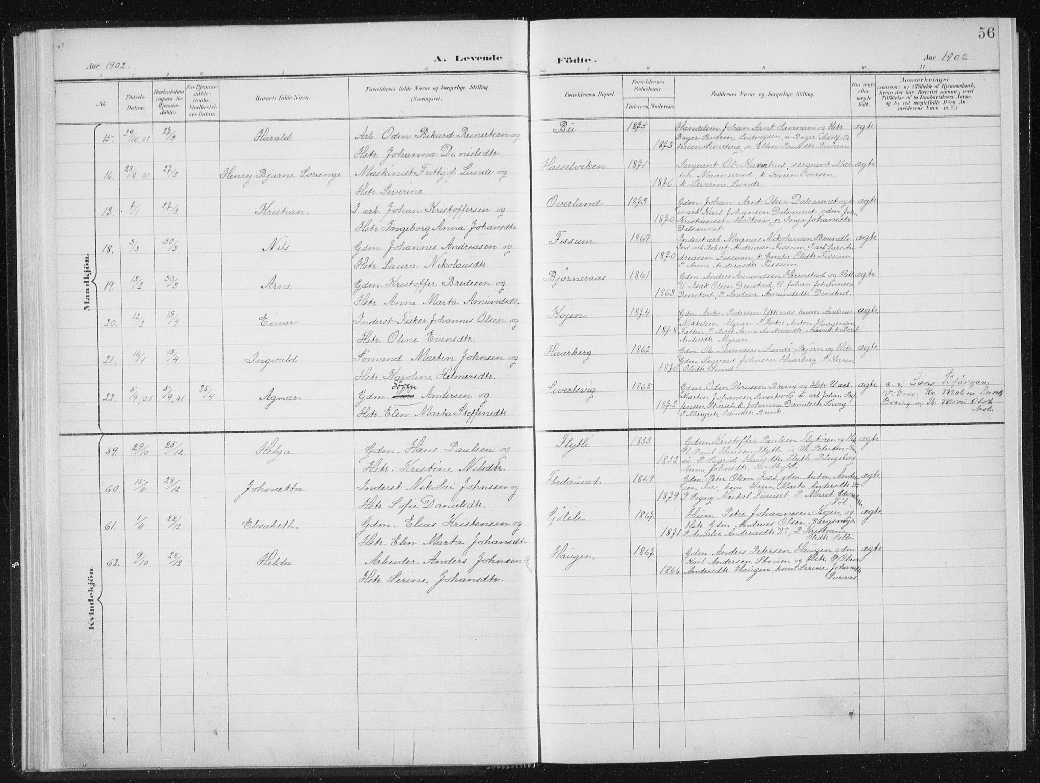 Ministerialprotokoller, klokkerbøker og fødselsregistre - Sør-Trøndelag, AV/SAT-A-1456/647/L0635: Parish register (official) no. 647A02, 1896-1911, p. 56