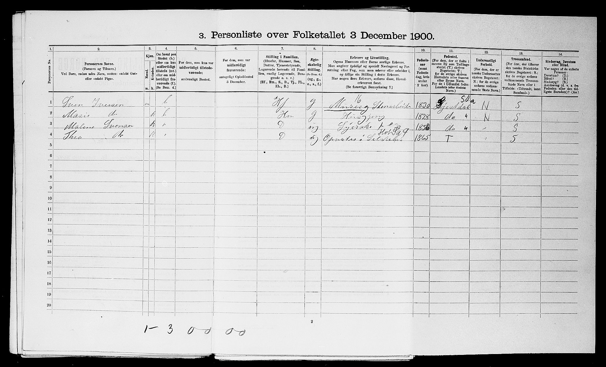 SAST, 1900 census for Stavanger, 1900, p. 15014