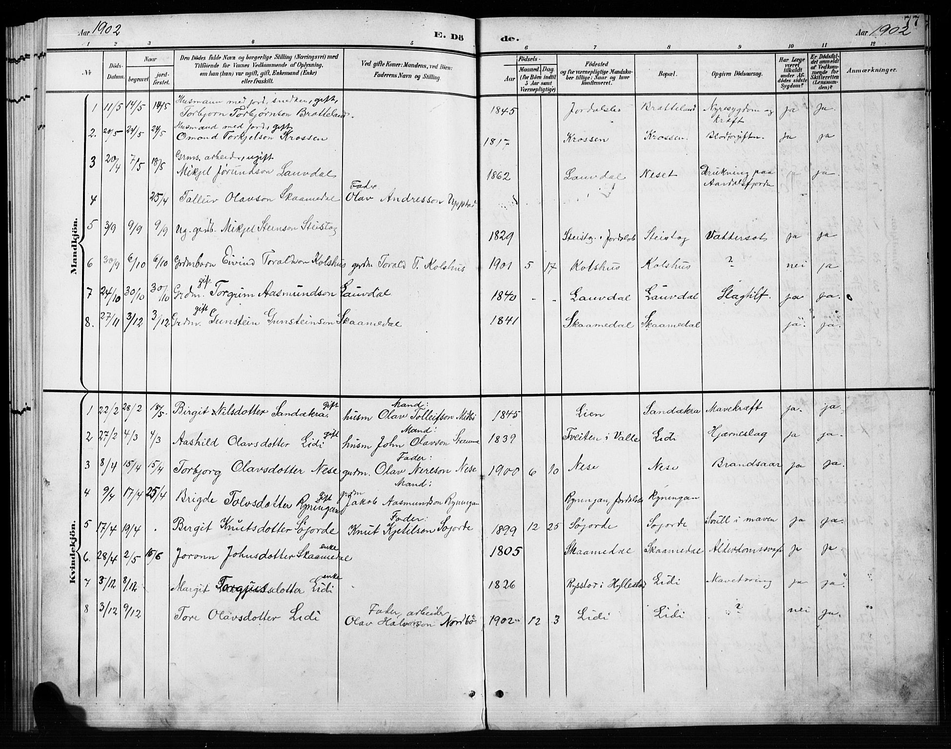 Bygland sokneprestkontor, AV/SAK-1111-0006/F/Fb/Fbb/L0004: Parish register (copy) no. B 4, 1902-1920, p. 77