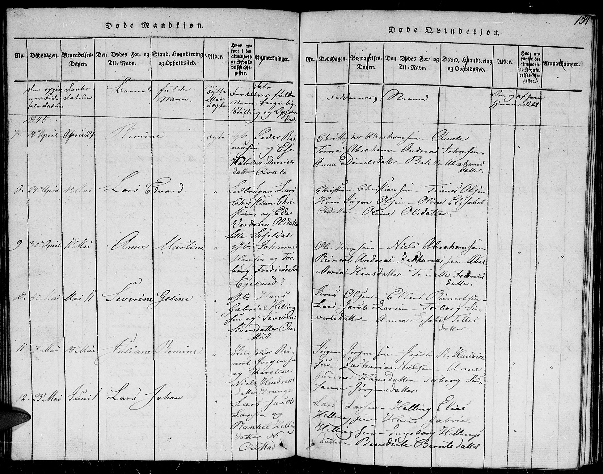 Herad sokneprestkontor, AV/SAK-1111-0018/F/Fb/Fba/L0001: Parish register (copy) no. B 1, 1815-1852, p. 154