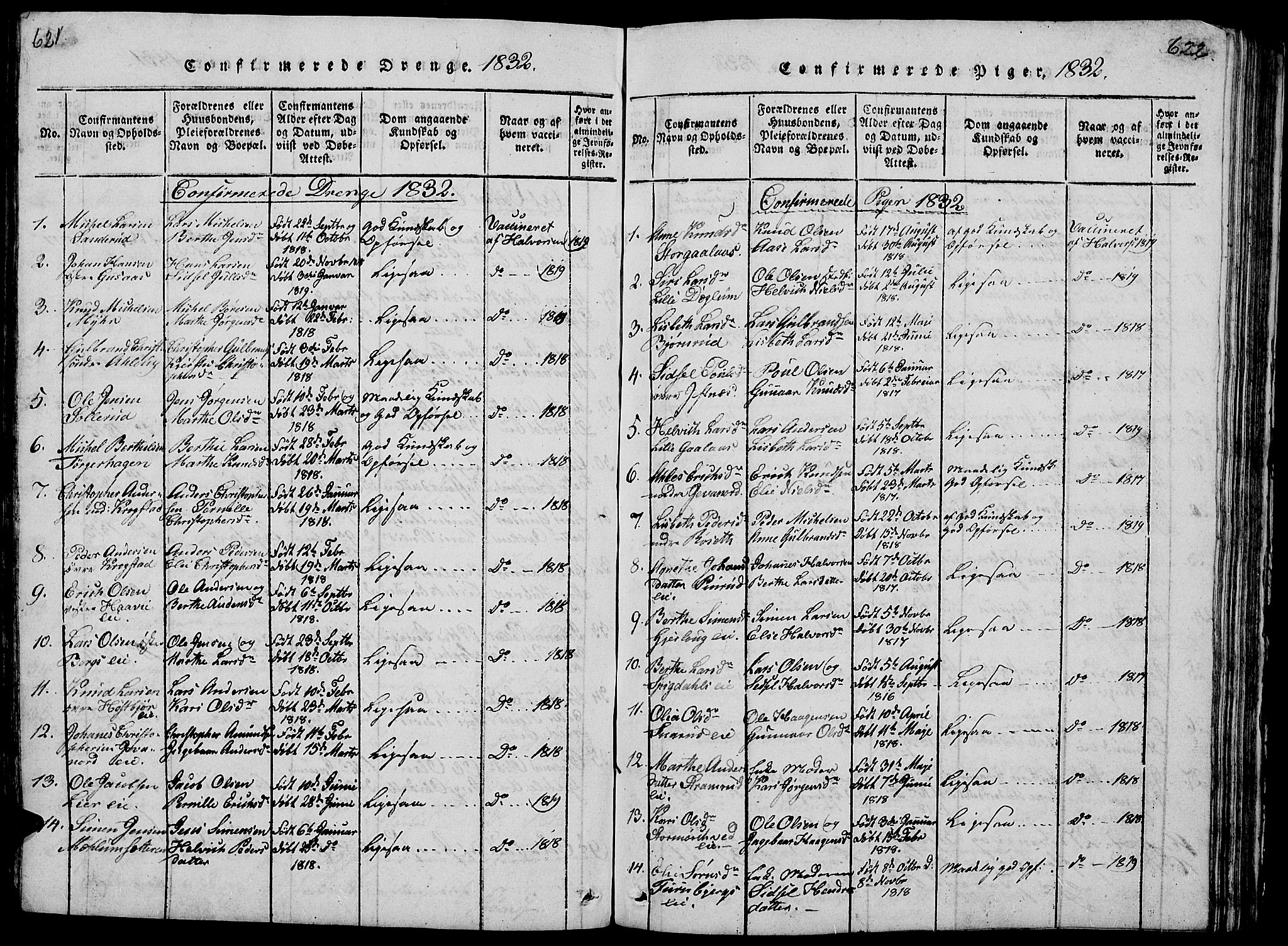Vang prestekontor, Hedmark, SAH/PREST-008/H/Ha/Hab/L0005: Parish register (copy) no. 5, 1815-1836, p. 621-622