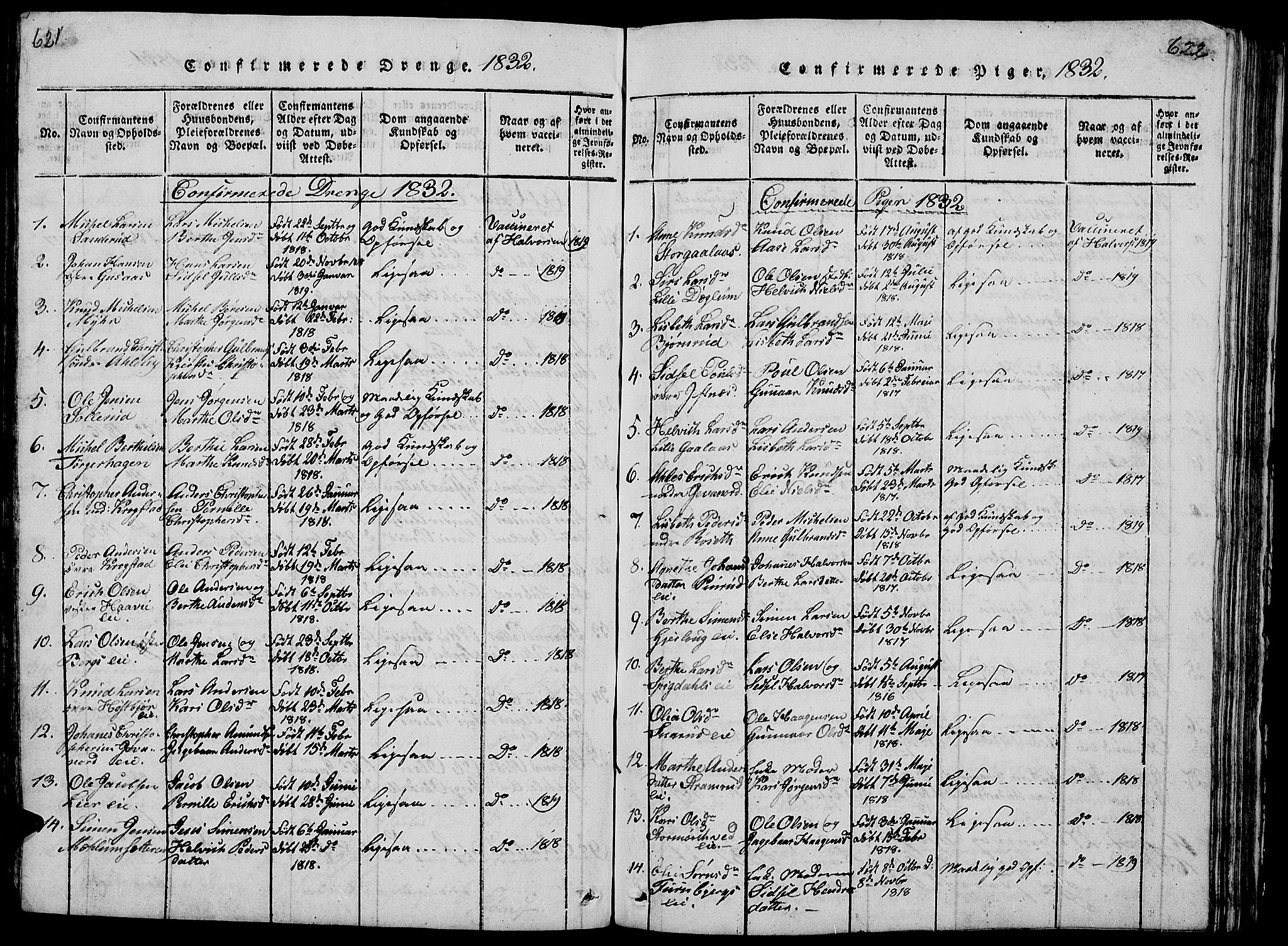 Vang prestekontor, Hedmark, AV/SAH-PREST-008/H/Ha/Hab/L0005: Parish register (copy) no. 5, 1815-1836, p. 621-622