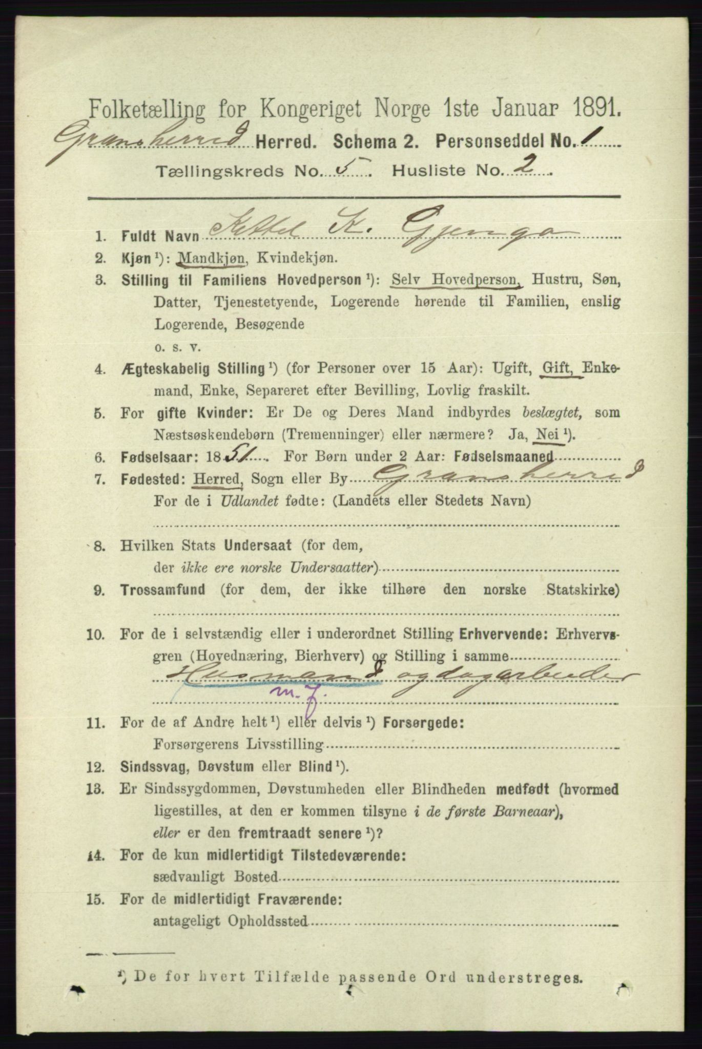 RA, 1891 census for 0824 Gransherad, 1891, p. 855