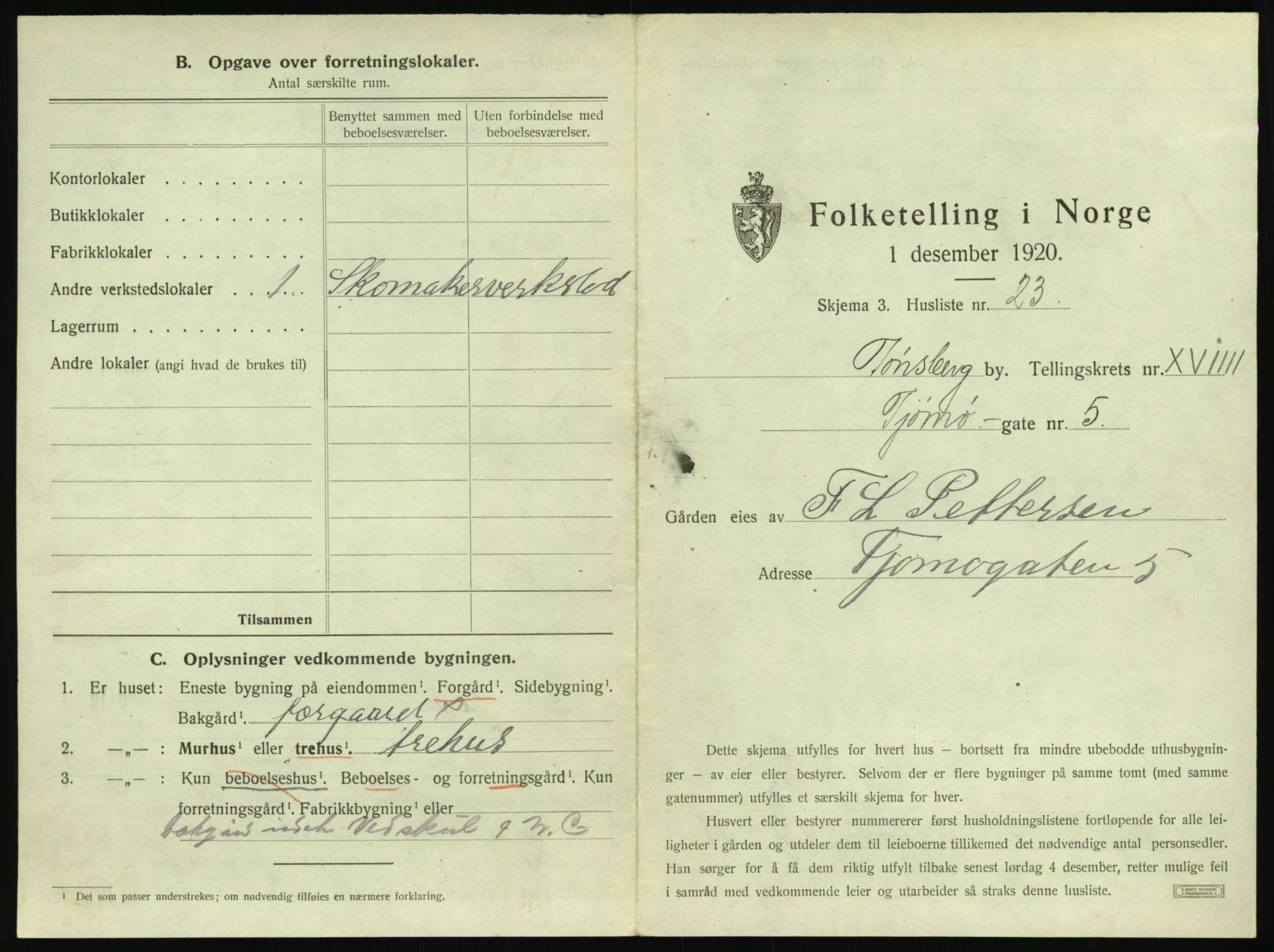 SAKO, 1920 census for Tønsberg, 1920, p. 2031