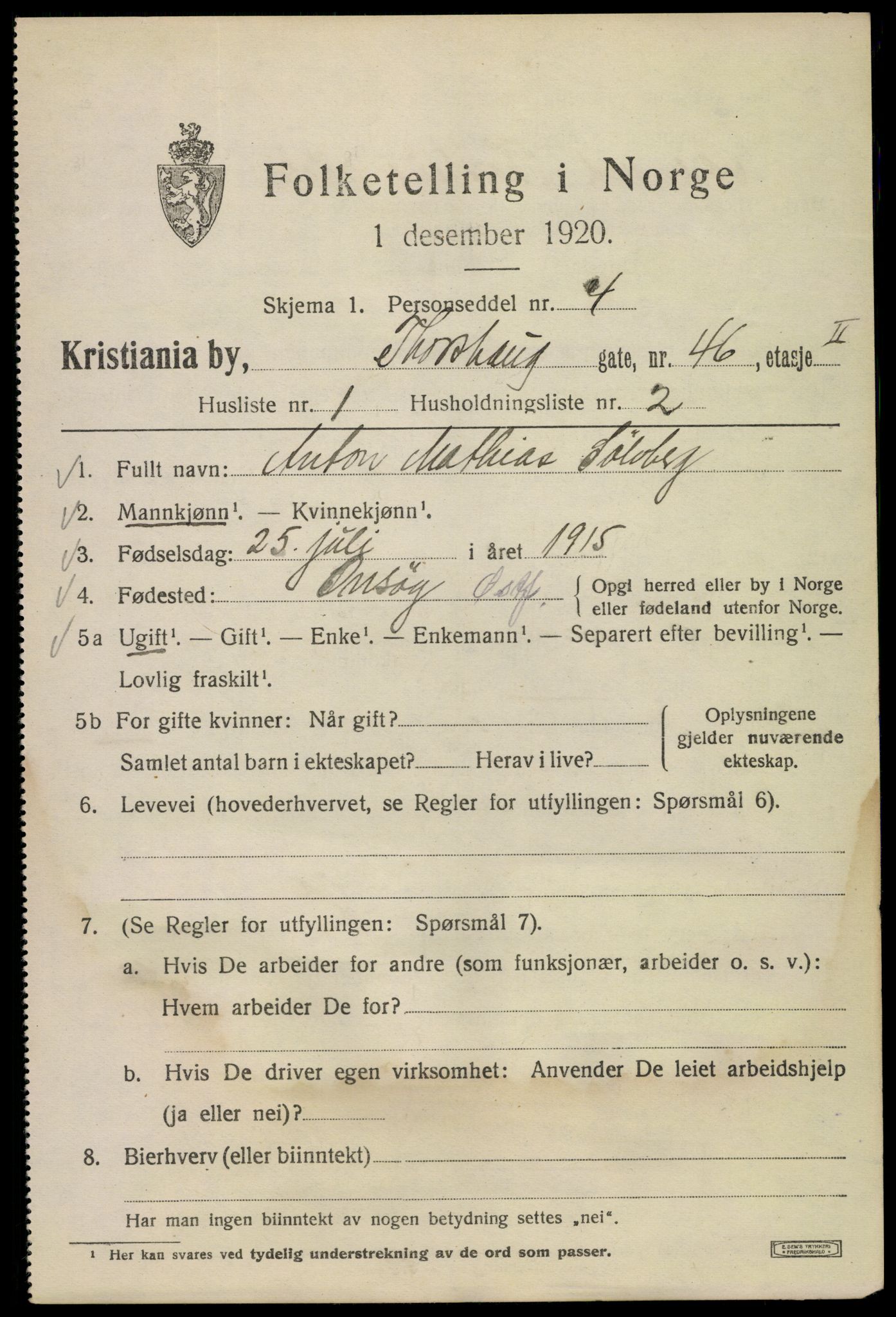 SAO, 1920 census for Kristiania, 1920, p. 593351