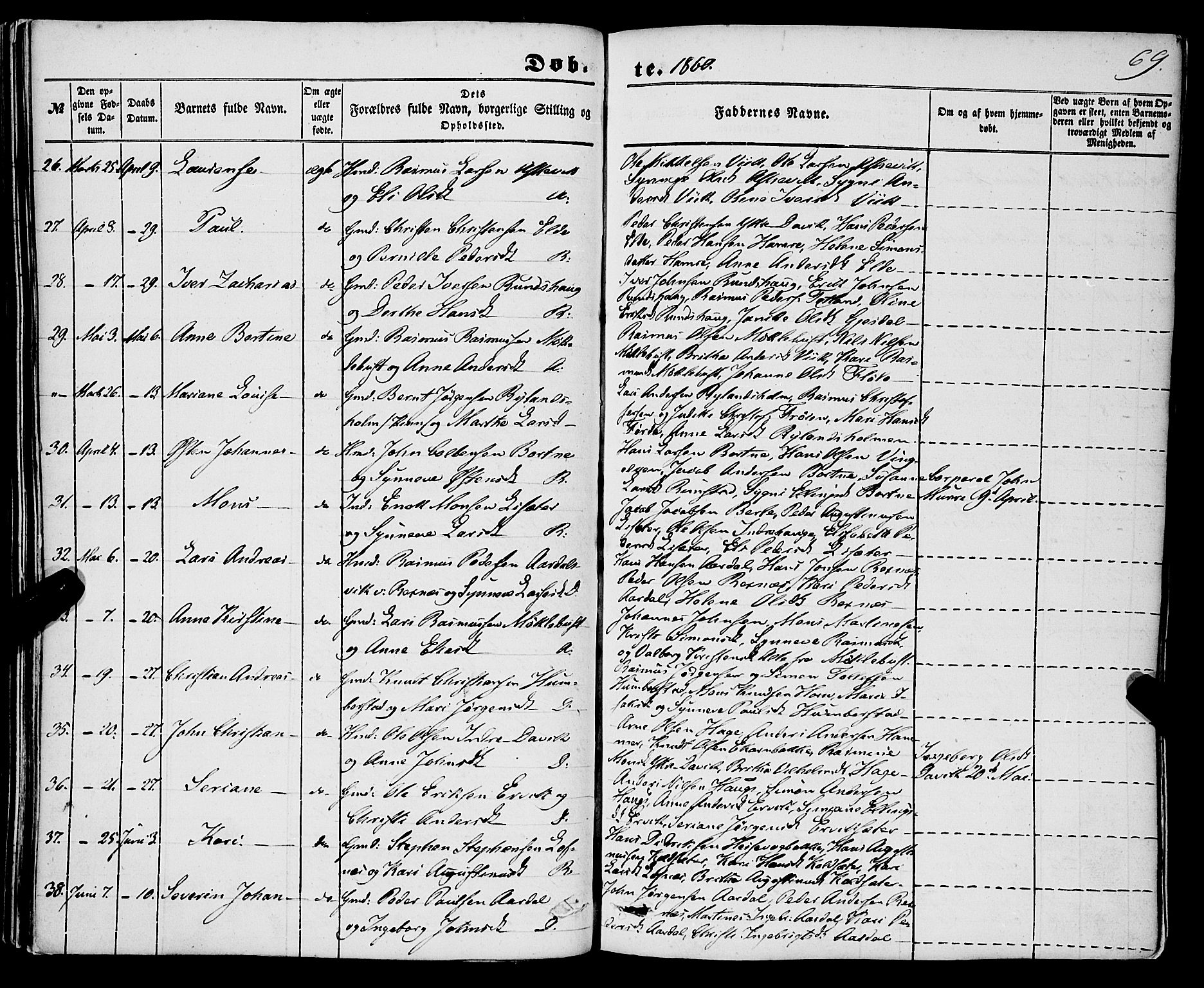 Davik sokneprestembete, AV/SAB-A-79701/H/Haa/Haaa/L0005: Parish register (official) no. A 5, 1850-1866, p. 69