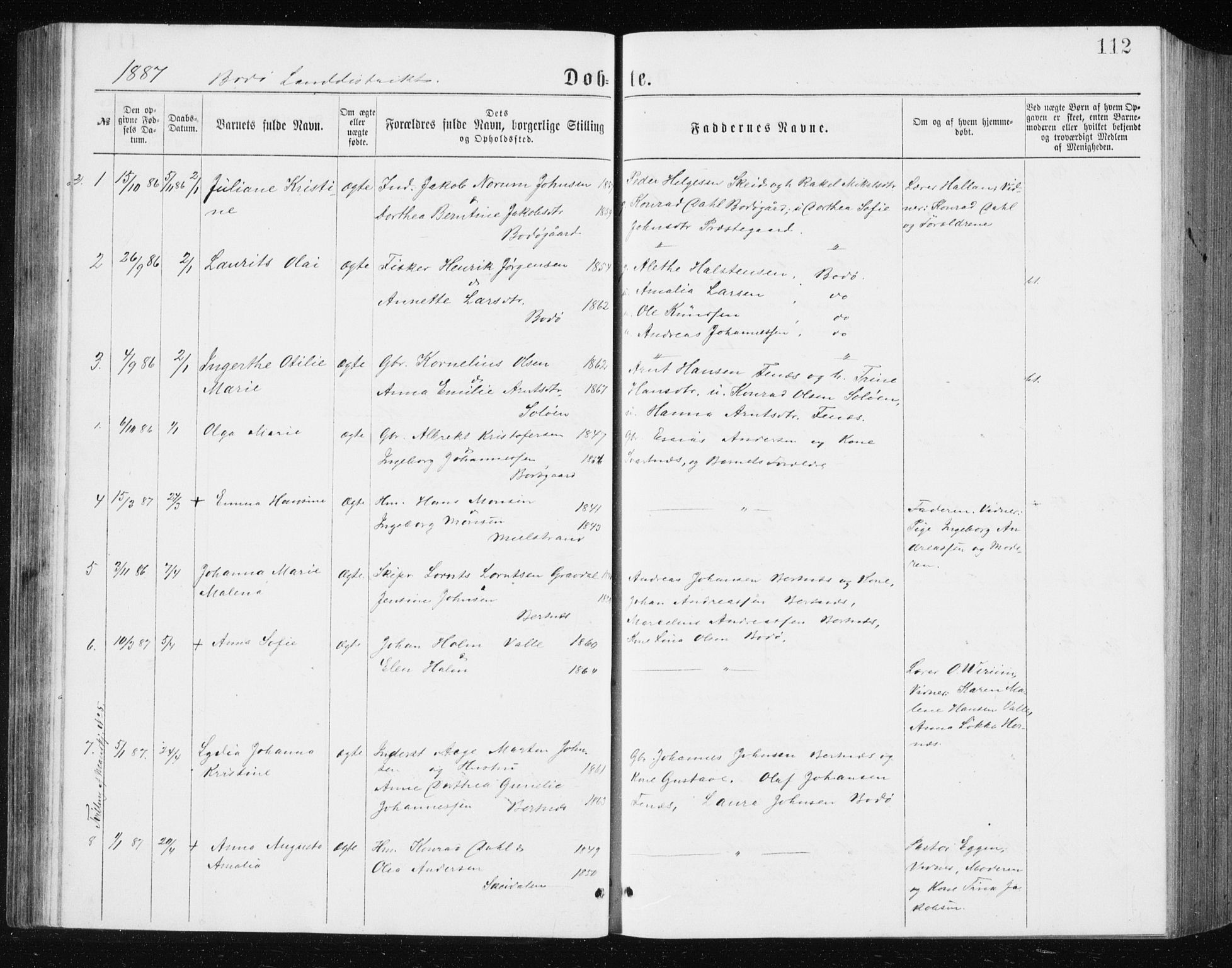 Ministerialprotokoller, klokkerbøker og fødselsregistre - Nordland, SAT/A-1459/801/L0031: Parish register (copy) no. 801C06, 1883-1887, p. 112