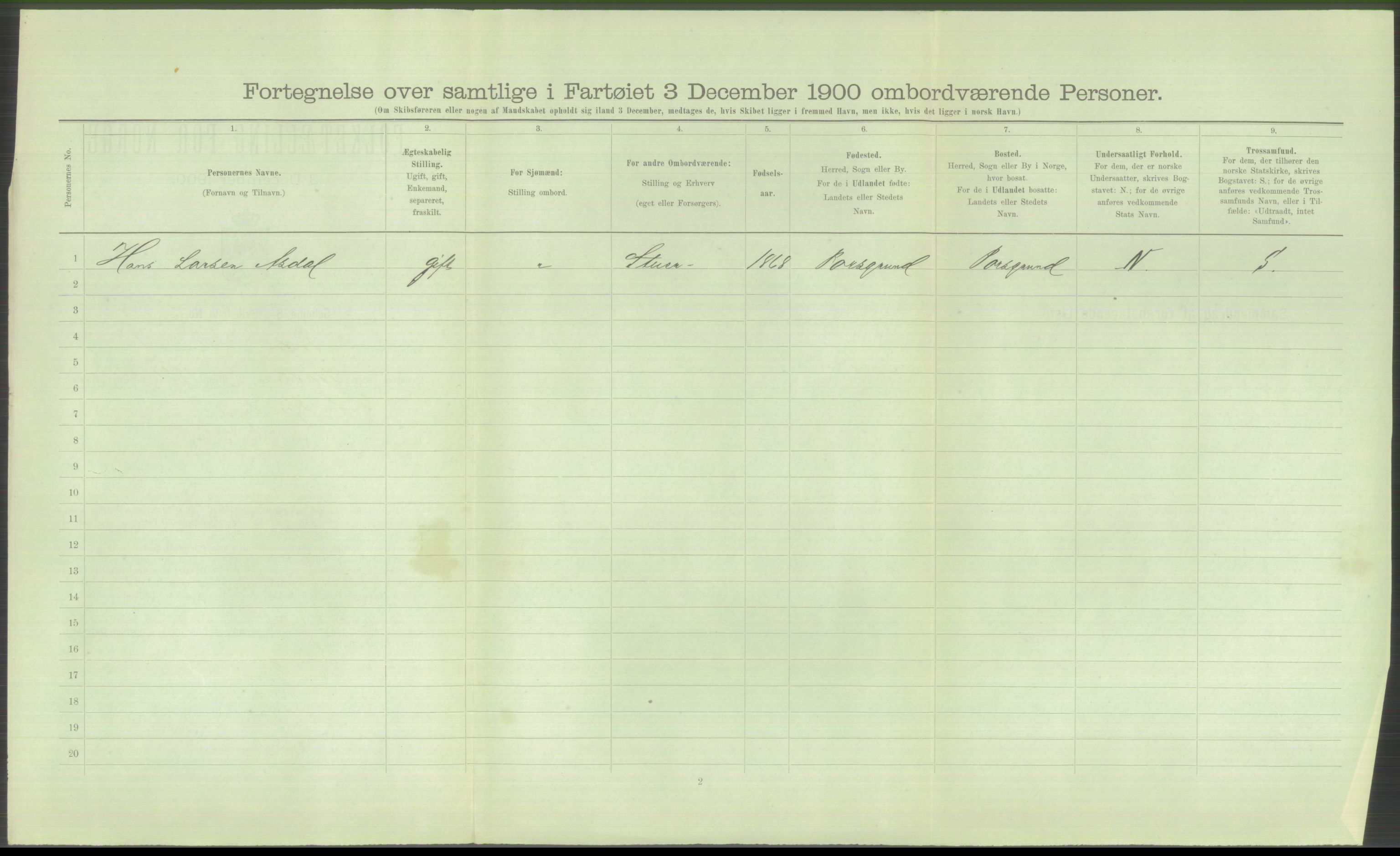 RA, 1900 Census - ship lists from ships in Norwegian harbours, harbours abroad and at sea, 1900, p. 608