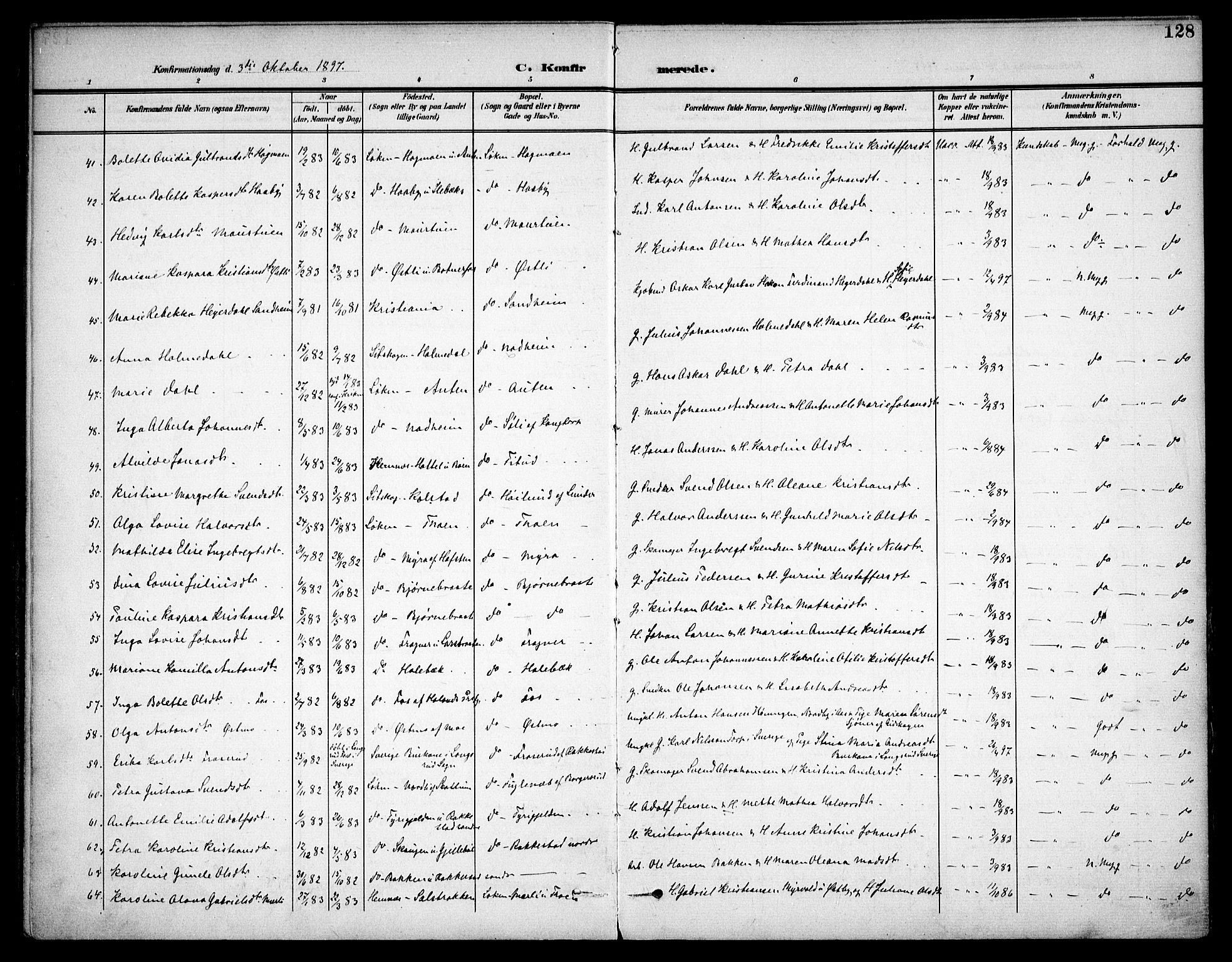 Høland prestekontor Kirkebøker, AV/SAO-A-10346a/F/Fa/L0015: Parish register (official) no. I 15, 1897-1912, p. 128