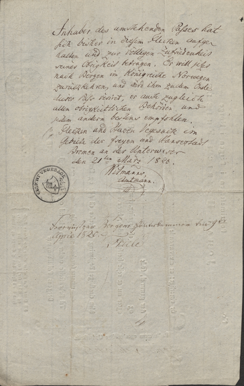 Bergen politikammer / politidistrikt, AV/SAB-A-60401/L.b, 1816-1822, p. 19