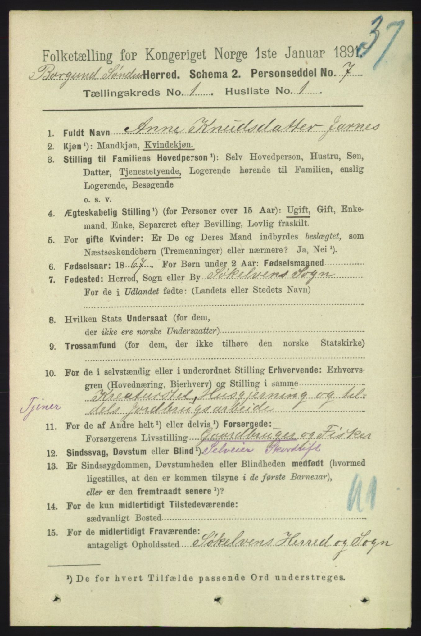 RA, 1891 census for 1531 Borgund, 1891, p. 125