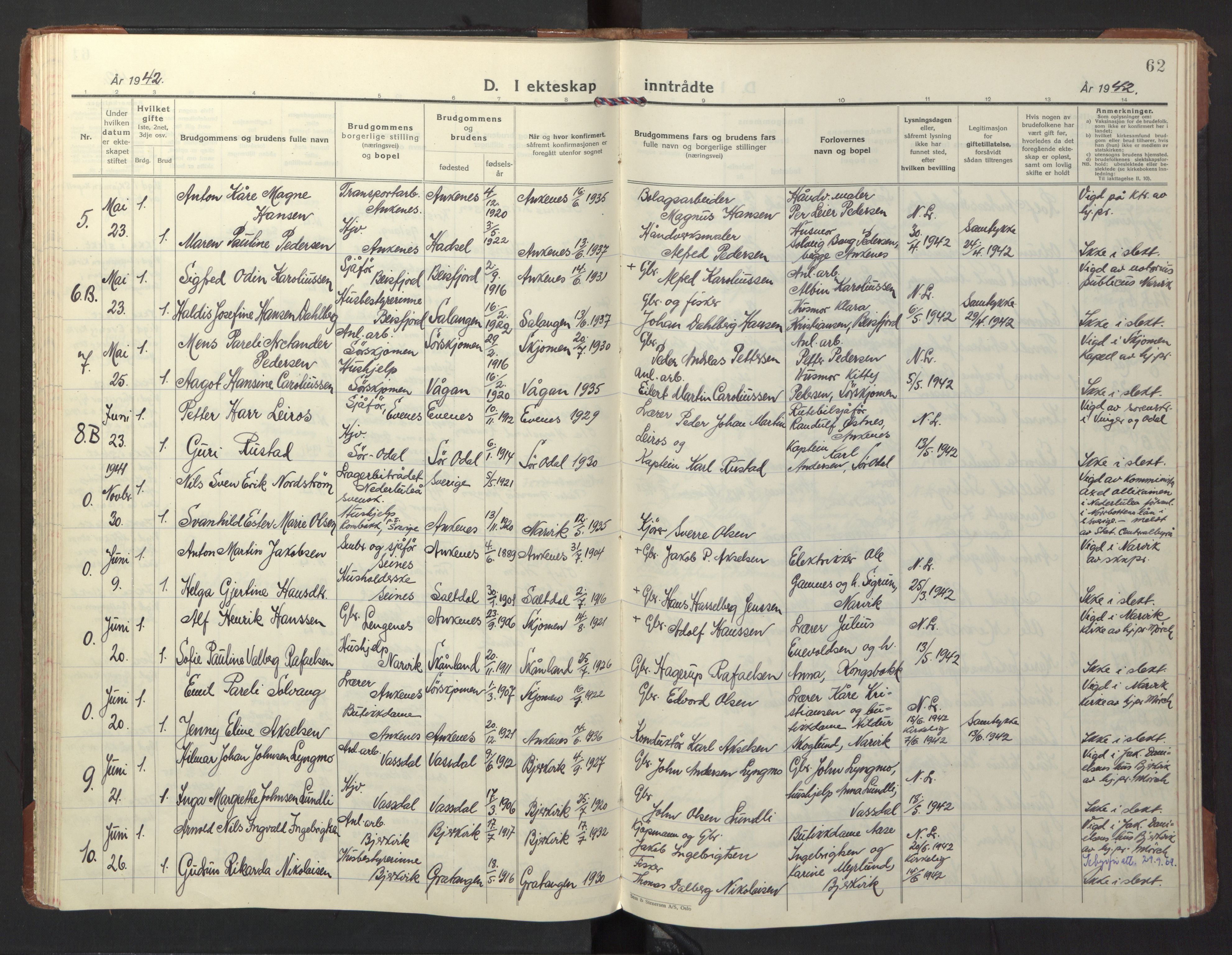 Ministerialprotokoller, klokkerbøker og fødselsregistre - Nordland, SAT/A-1459/866/L0948: Parish register (official) no. 866A11, 1929-1949, p. 62