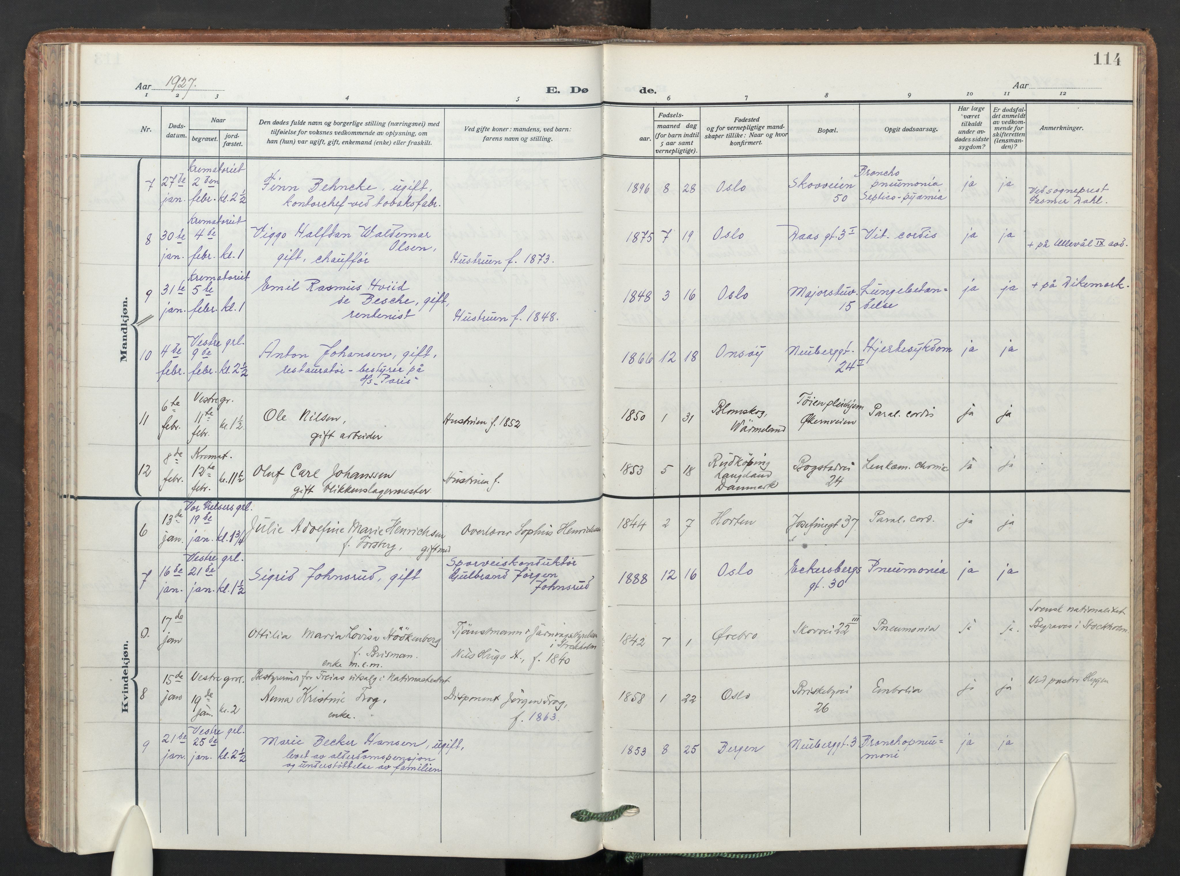 Uranienborg prestekontor Kirkebøker, SAO/A-10877/F/Fa/L0013: Parish register (official) no. I 13, 1919-1954, p. 114