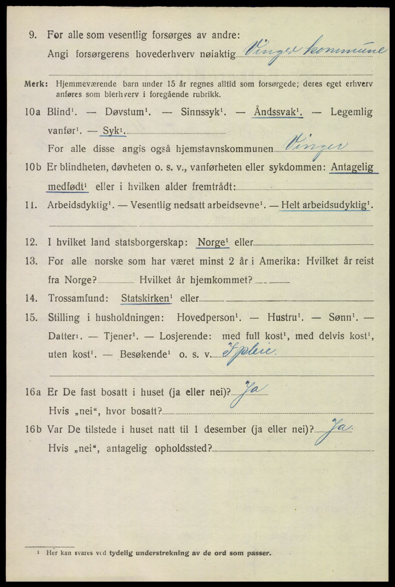 SAH, 1920 census for Vinger, 1920, p. 12037