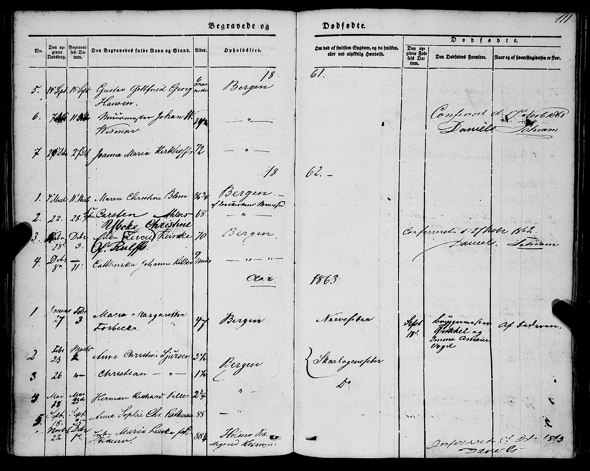 Mariakirken Sokneprestembete, AV/SAB-A-76901/H/Haa/L0006: Parish register (official) no. A 6, 1846-1877, p. 111