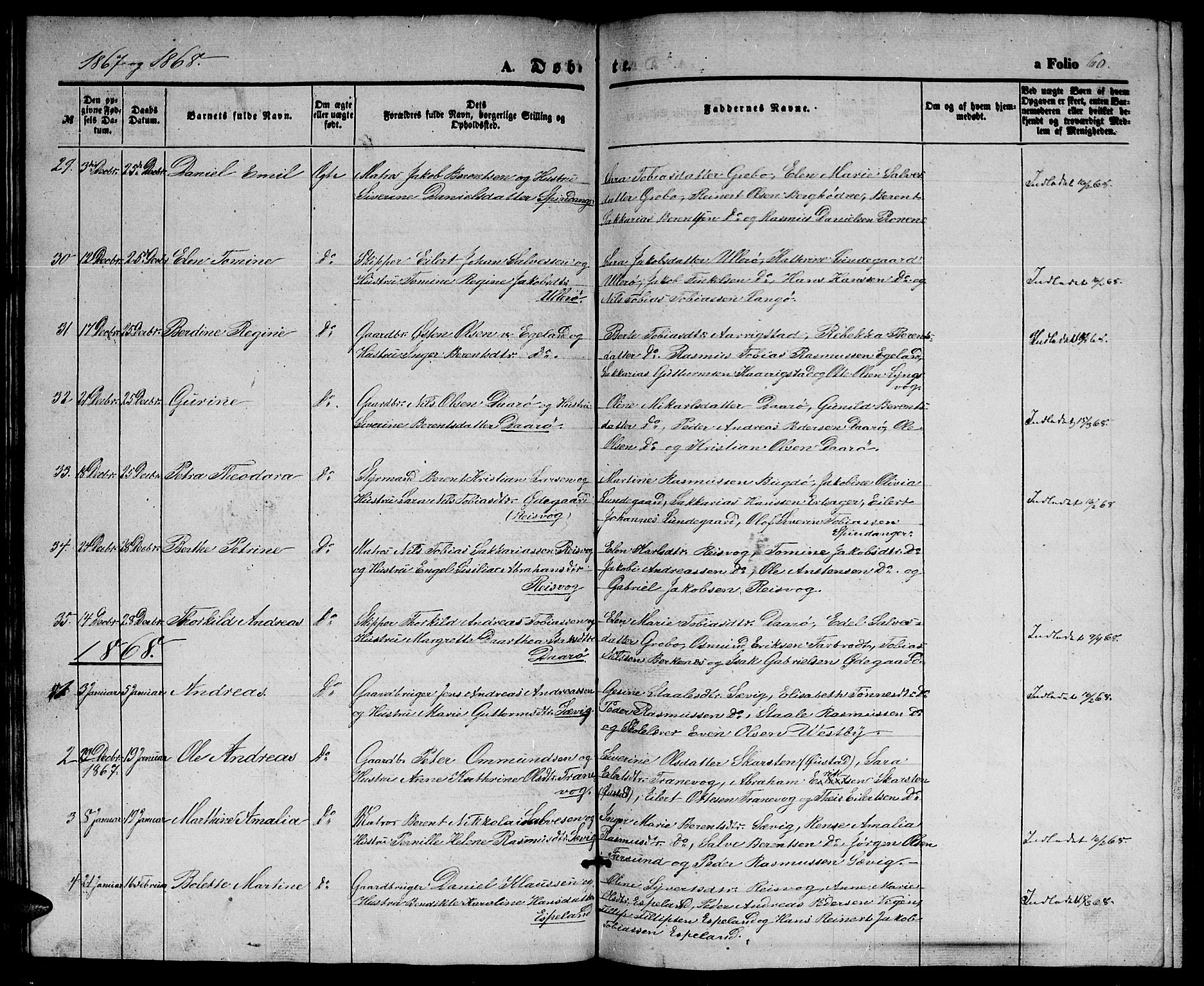 Herad sokneprestkontor, SAK/1111-0018/F/Fb/Fbb/L0002: Parish register (copy) no. B 2, 1853-1871, p. 60