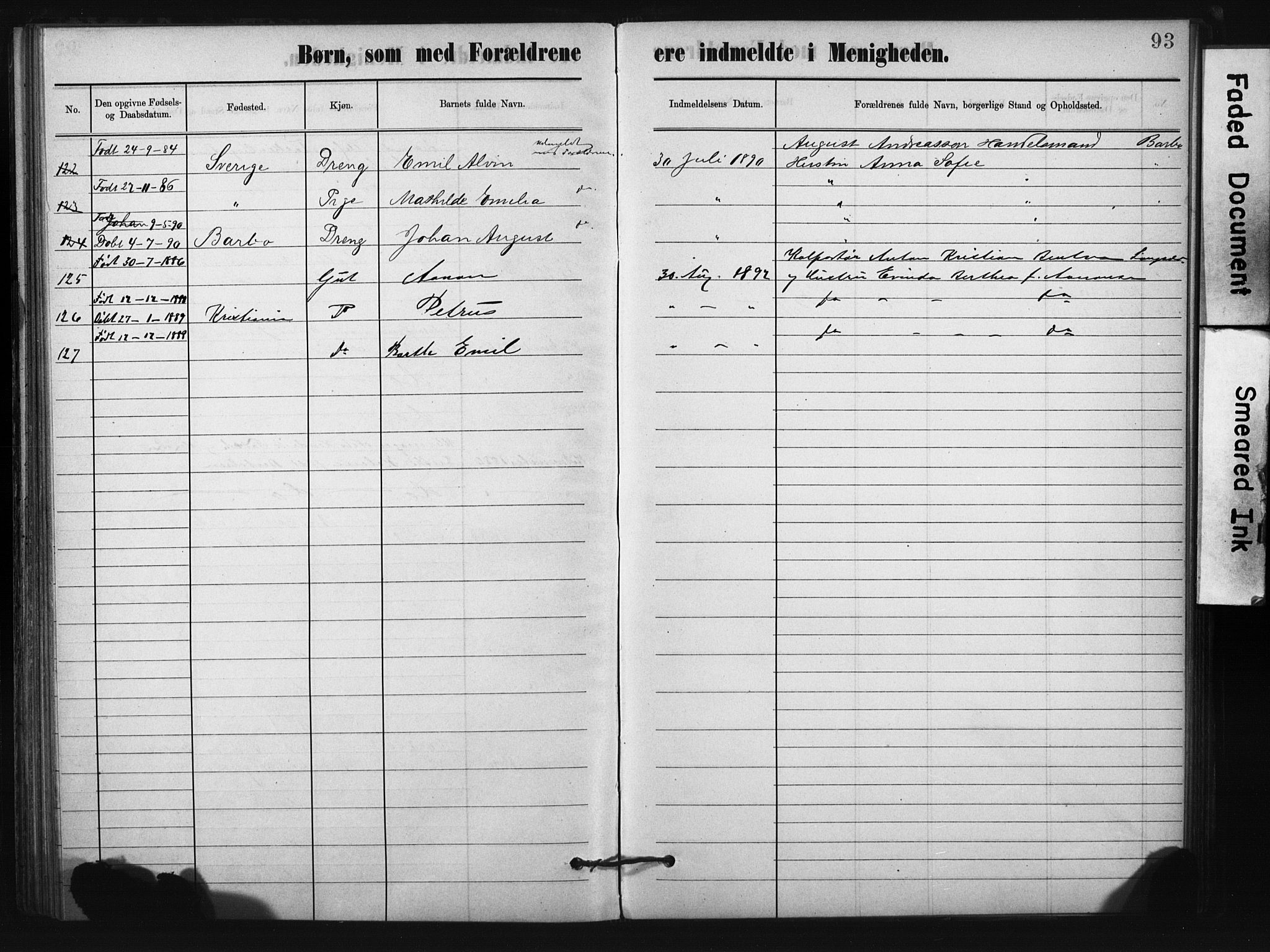 Metodistmenigheten, Arendal, SAK/1292-0011/F/Fa/L0004: Dissenter register no. F-4, 1883-1892, p. 93