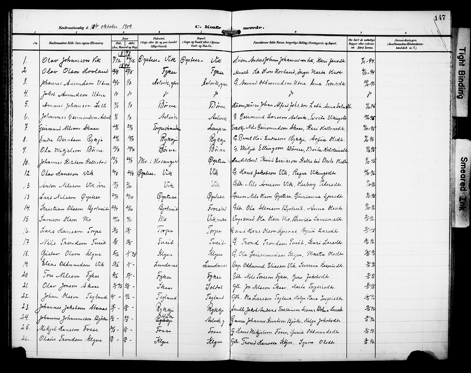 Kvam sokneprestembete, SAB/A-76201/H/Hab: Parish register (copy) no. C 4, 1906-1931, p. 147