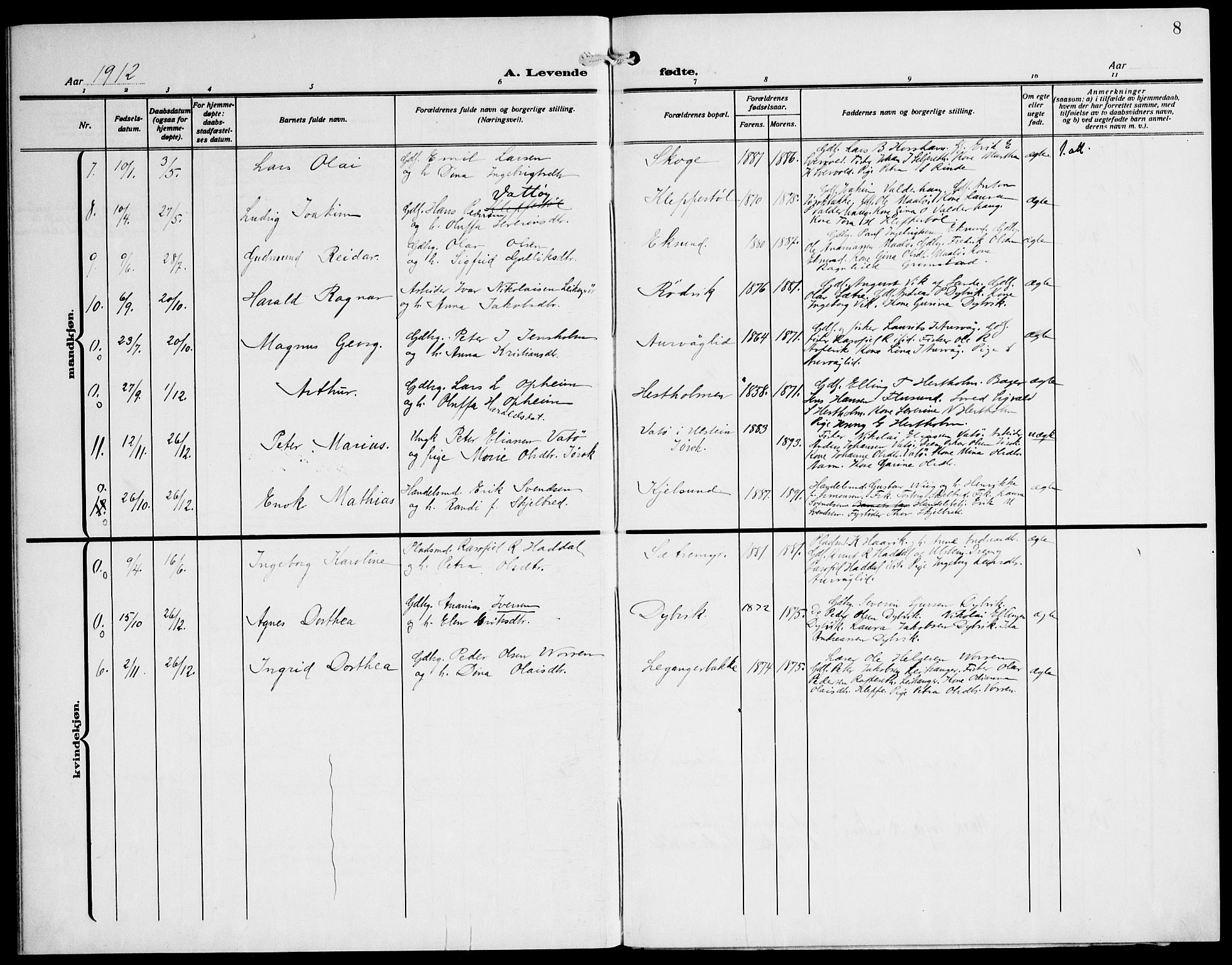 Ministerialprotokoller, klokkerbøker og fødselsregistre - Møre og Romsdal, AV/SAT-A-1454/508/L0096: Parish register (official) no. 508A03, 1911-1920, p. 8