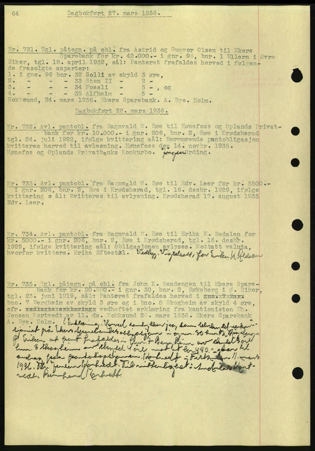 Eiker, Modum og Sigdal sorenskriveri, SAKO/A-123/G/Ga/Gab/L0032: Mortgage book no. A2, 1936-1936, Diary no: : 731/1936