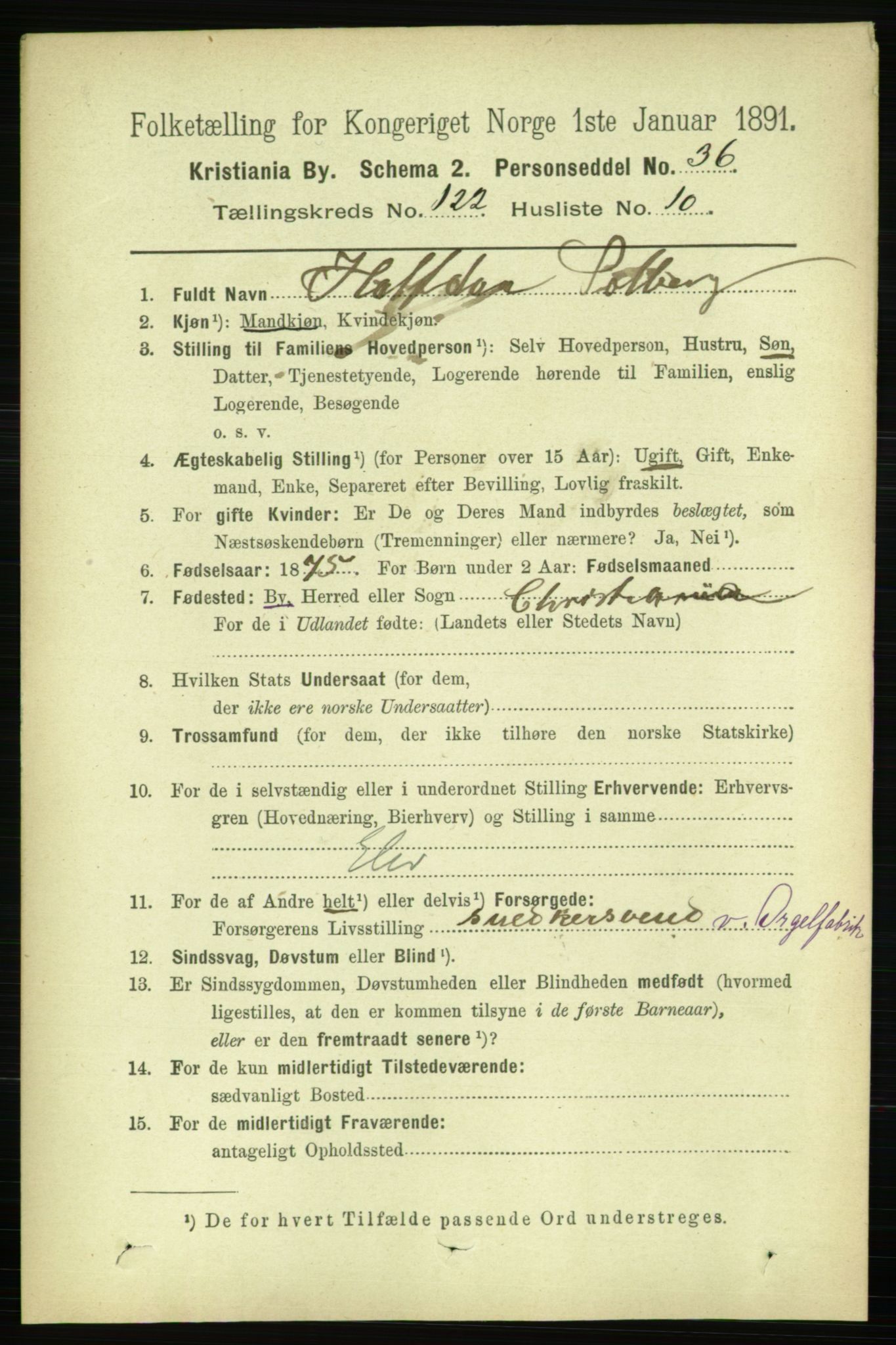 RA, 1891 census for 0301 Kristiania, 1891, p. 65063