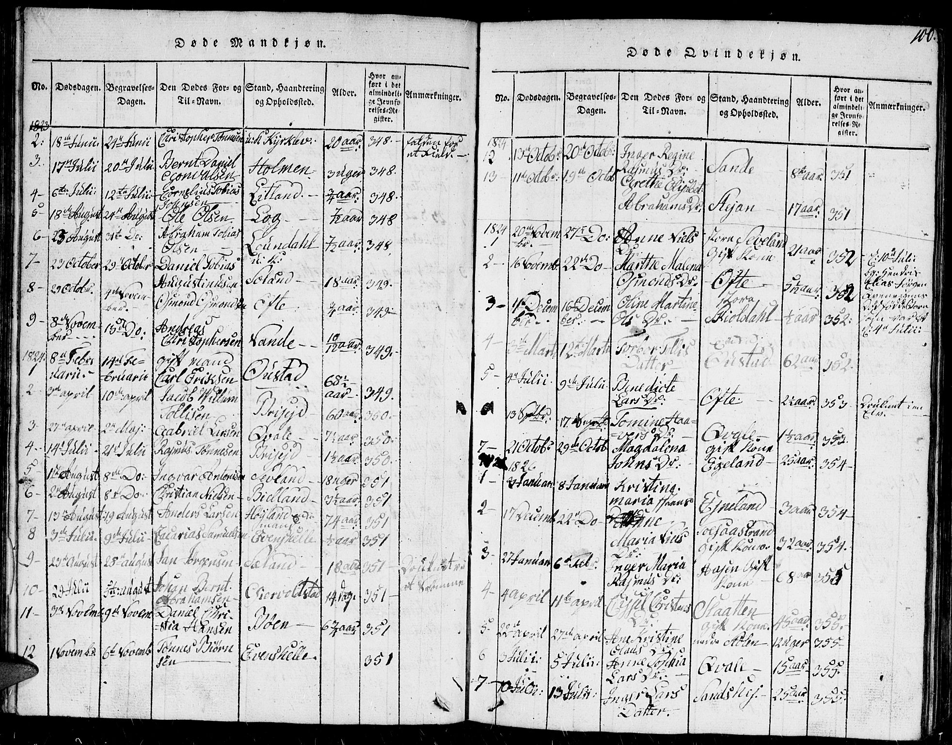 Herad sokneprestkontor, AV/SAK-1111-0018/F/Fb/Fba/L0001: Parish register (copy) no. B 1, 1815-1852, p. 100