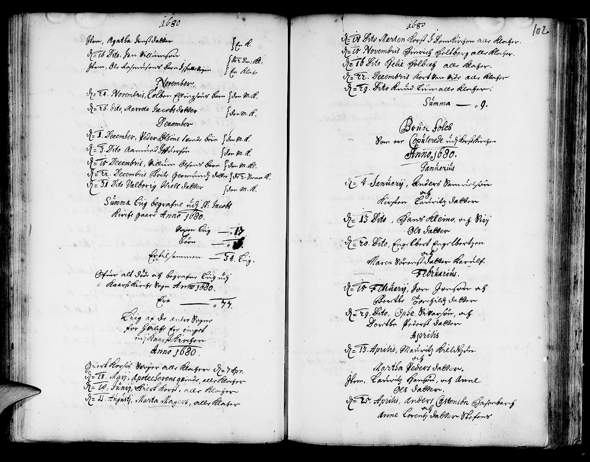 Korskirken sokneprestembete, SAB/A-76101/H/Haa/L0001: Parish register (official) no. A 1, 1674-1688, p. 102