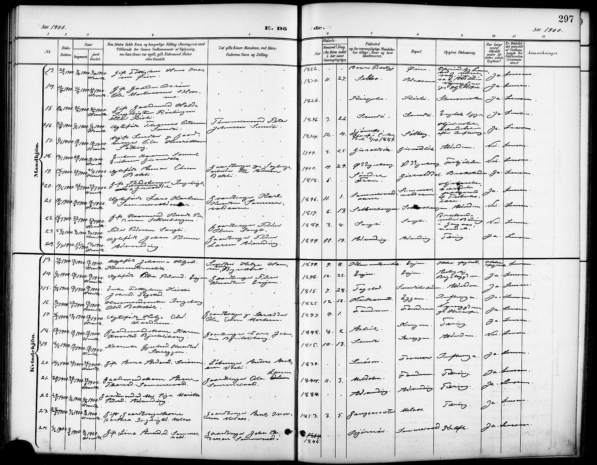 Ministerialprotokoller, klokkerbøker og fødselsregistre - Sør-Trøndelag, SAT/A-1456/668/L0819: Parish register (copy) no. 668C08, 1899-1912, p. 297