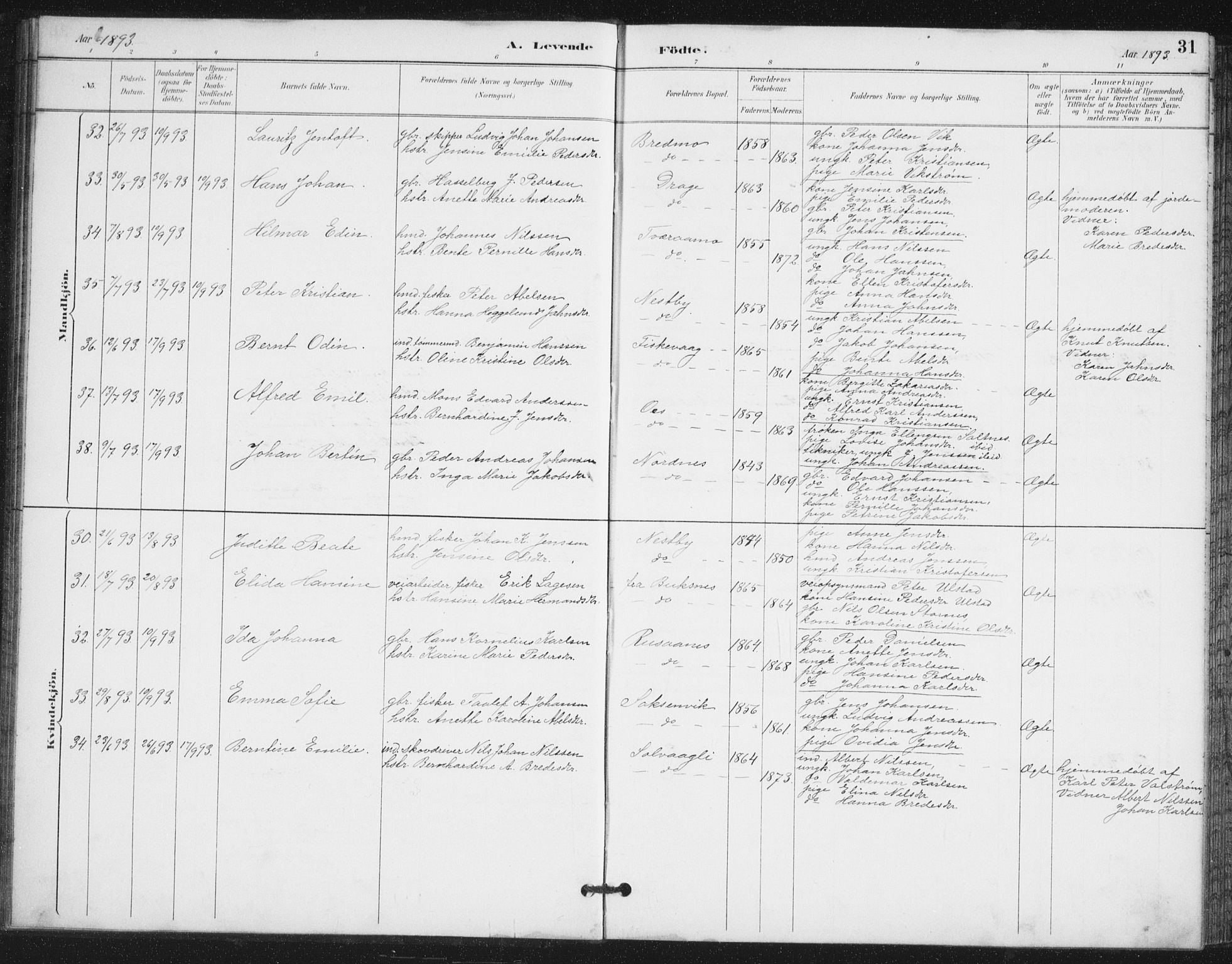 Ministerialprotokoller, klokkerbøker og fødselsregistre - Nordland, AV/SAT-A-1459/847/L0682: Parish register (copy) no. 847C10, 1889-1907, p. 31