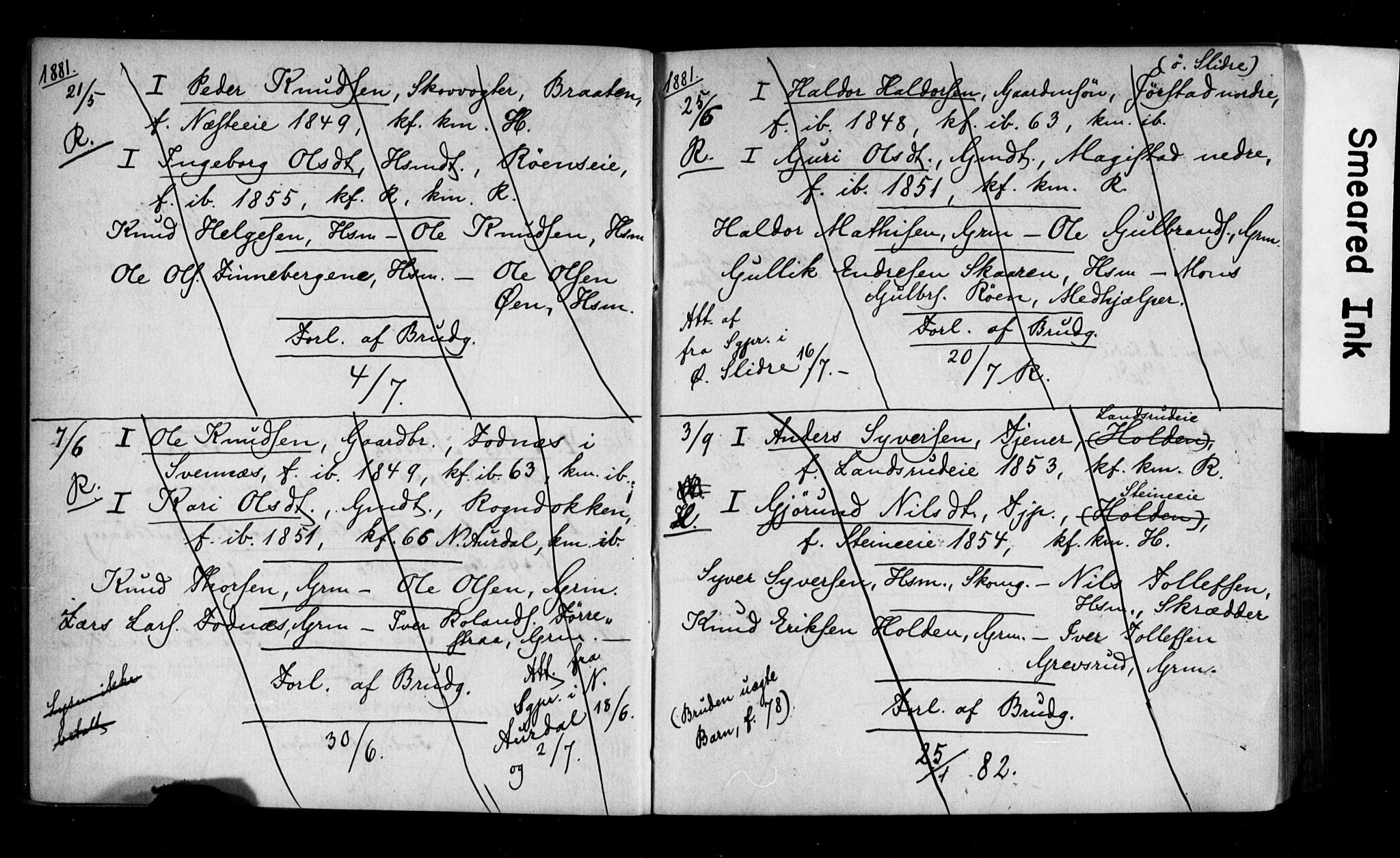 Vestre Slidre prestekontor, AV/SAH-PREST-136/I/Ie/Iea/L0001/0001: Banns register no. 1, 1881-1919