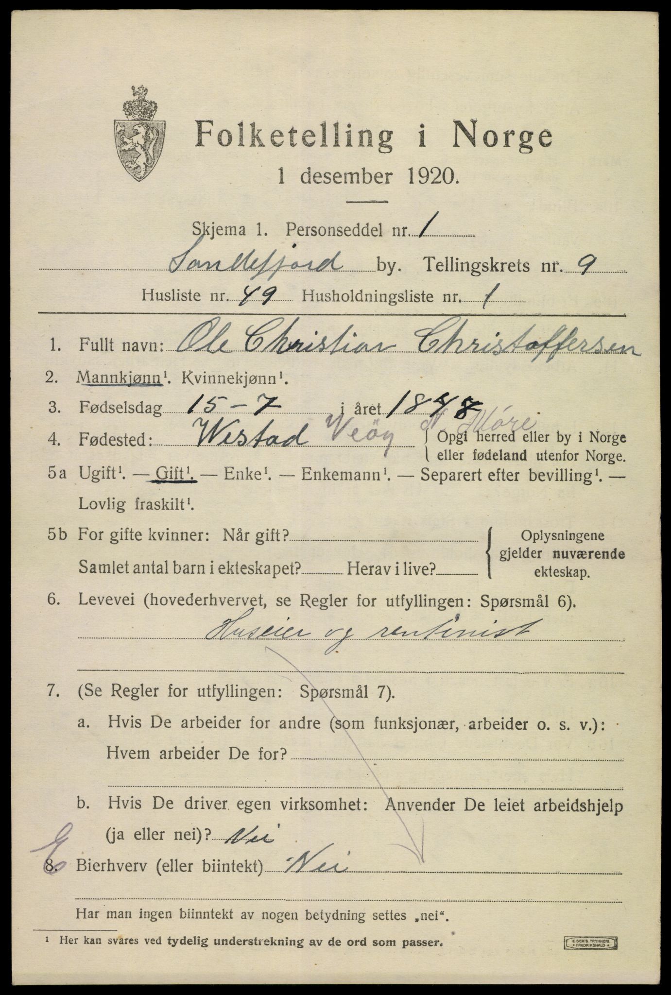 SAKO, 1920 census for Sandefjord, 1920, p. 13686