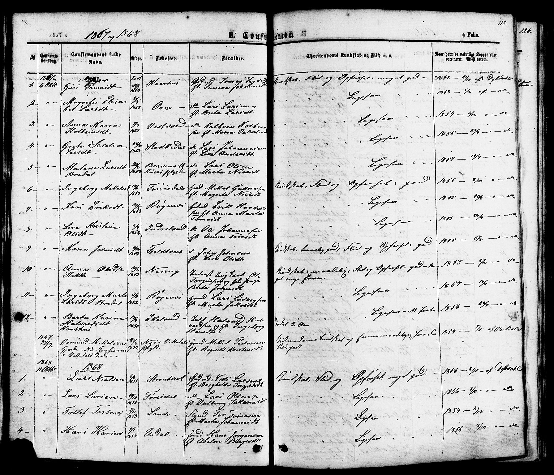 Skjold sokneprestkontor, AV/SAST-A-101847/H/Ha/Haa/L0007: Parish register (official) no. A 7, 1857-1882, p. 118