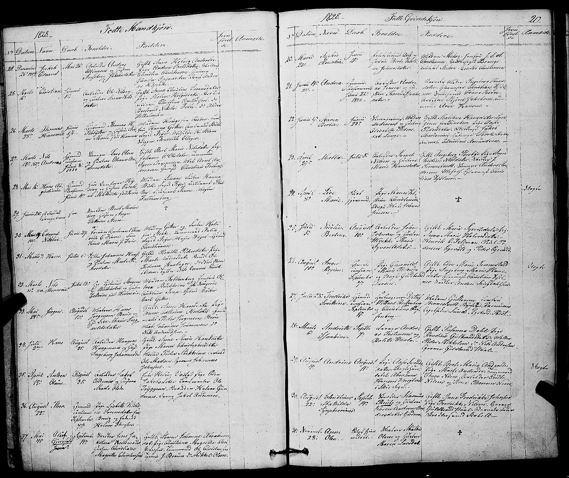 Larvik kirkebøker, AV/SAKO-A-352/F/Fa/L0002: Parish register (official) no. I 2, 1825-1847, p. 20