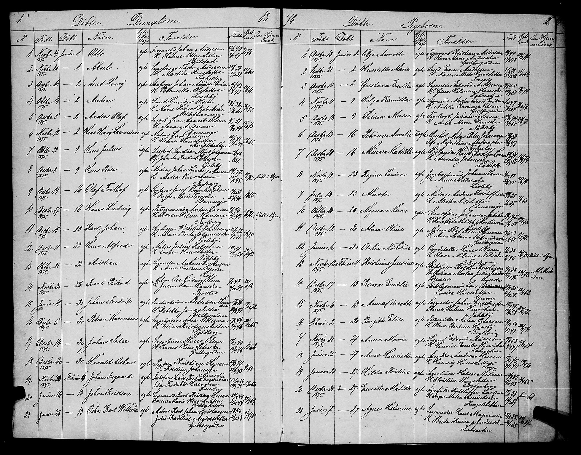 Glemmen prestekontor Kirkebøker, SAO/A-10908/G/Ga/L0005: Parish register (copy) no. 5, 1876-1893, p. 1-2