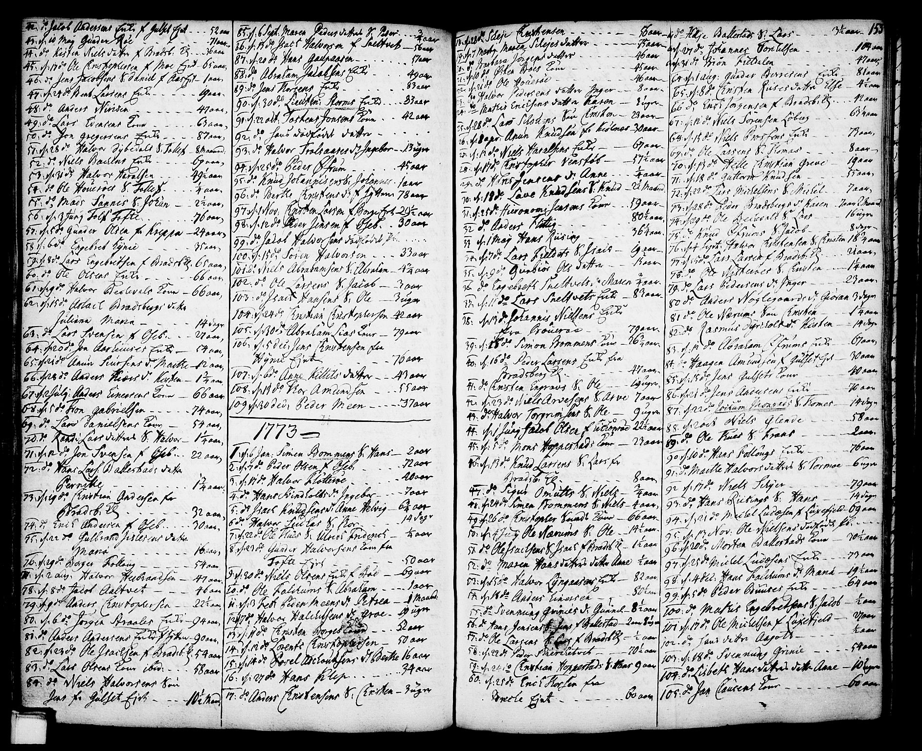 Gjerpen kirkebøker, SAKO/A-265/F/Fa/L0002: Parish register (official) no. I 2, 1747-1795, p. 153