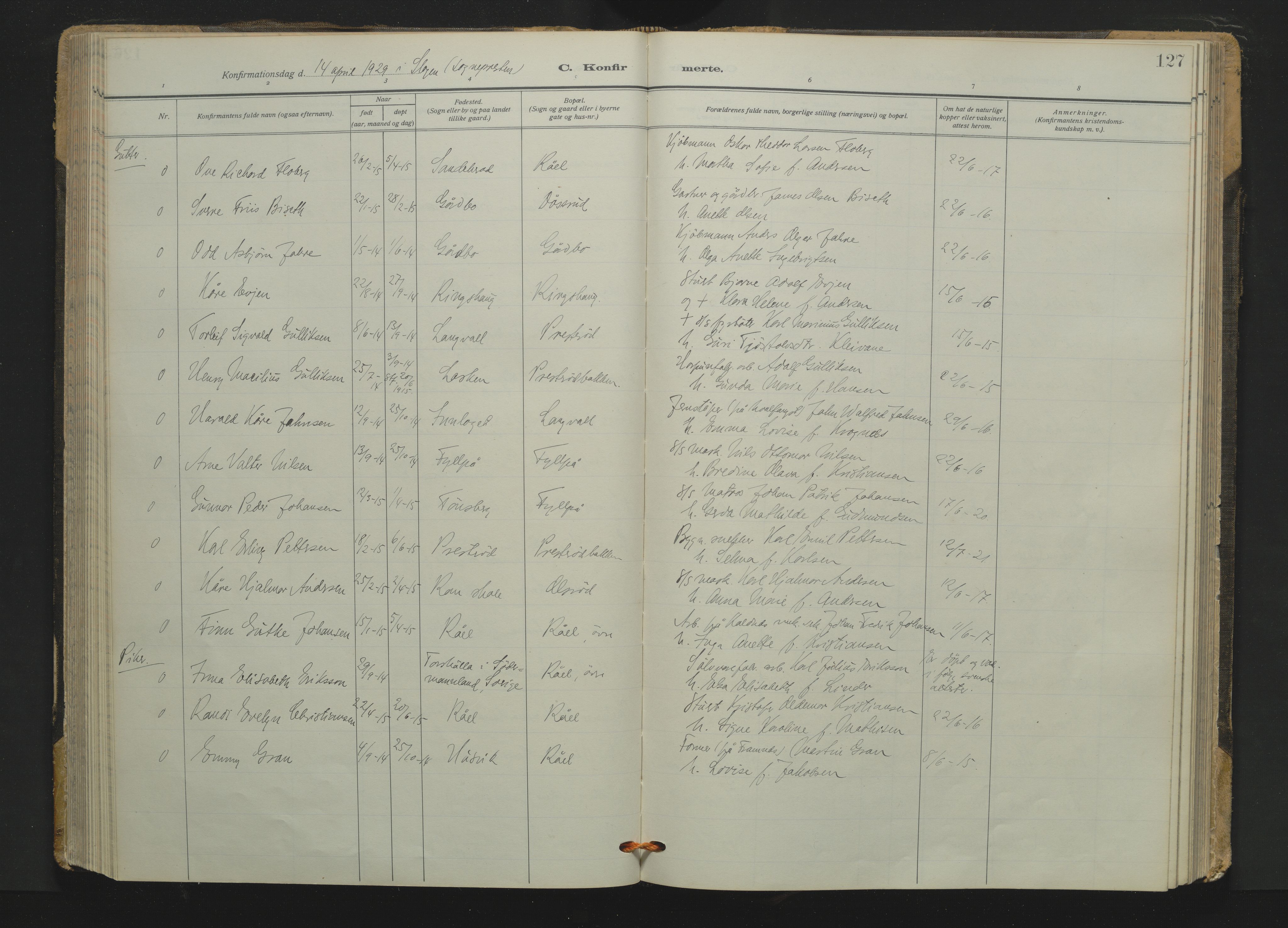 Søndre Slagen kirkebøker, AV/SAKO-A-326/F/Fa/L0001: Parish register (official) no. 1, 1922-1935, p. 127