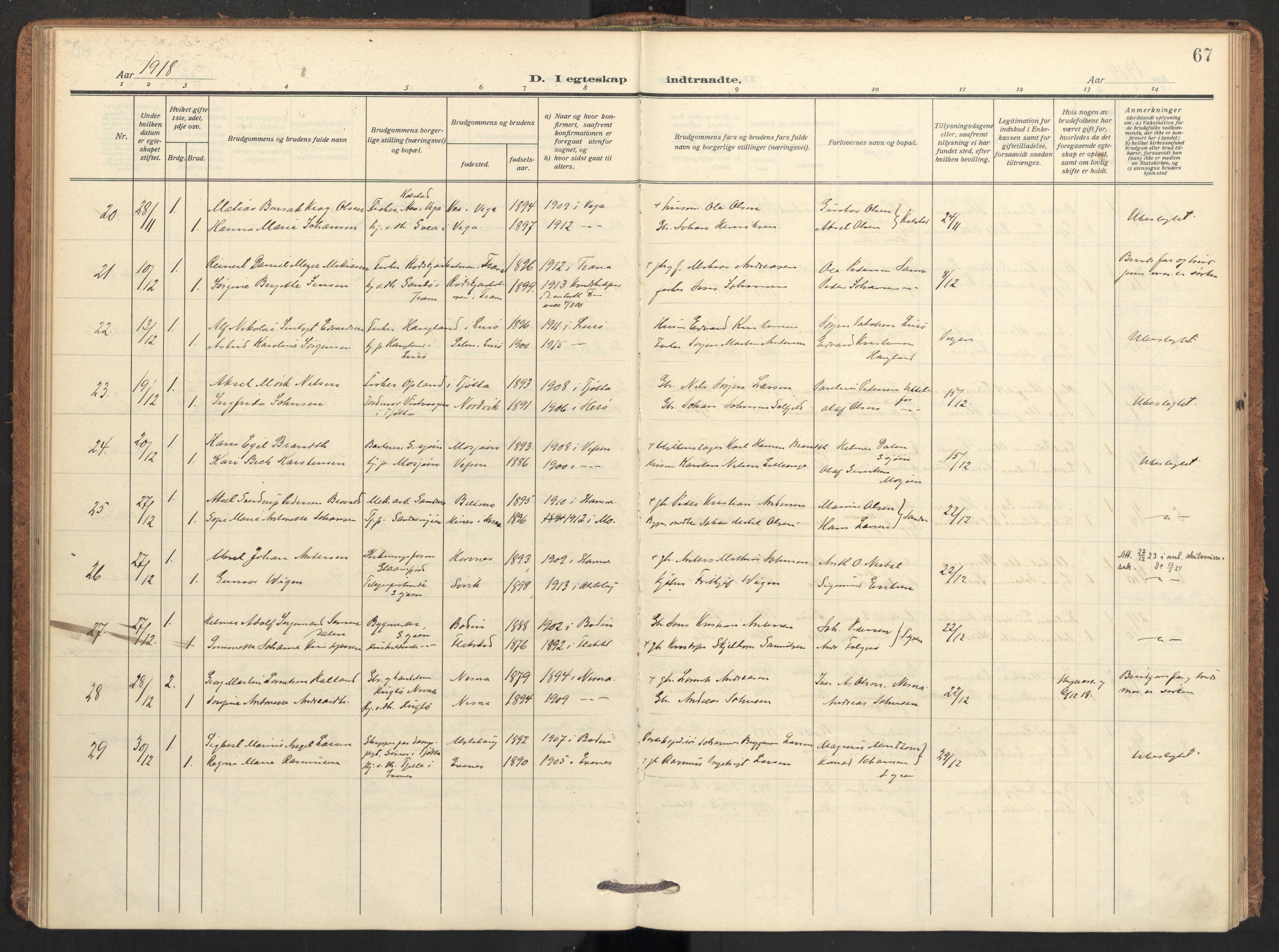 Ministerialprotokoller, klokkerbøker og fødselsregistre - Nordland, AV/SAT-A-1459/831/L0473: Parish register (official) no. 831A04, 1909-1934, p. 67