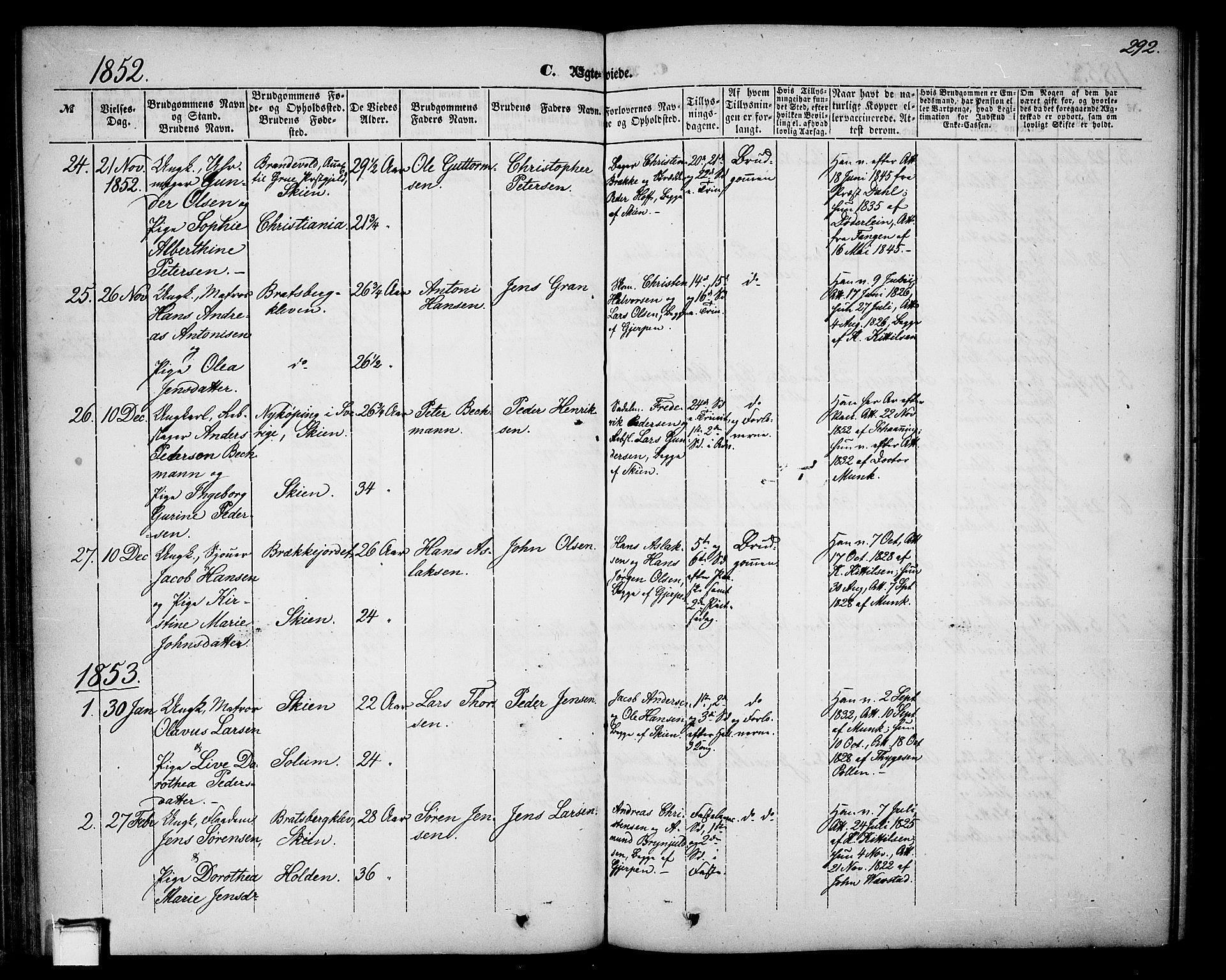 Skien kirkebøker, SAKO/A-302/G/Ga/L0004: Parish register (copy) no. 4, 1843-1867, p. 292
