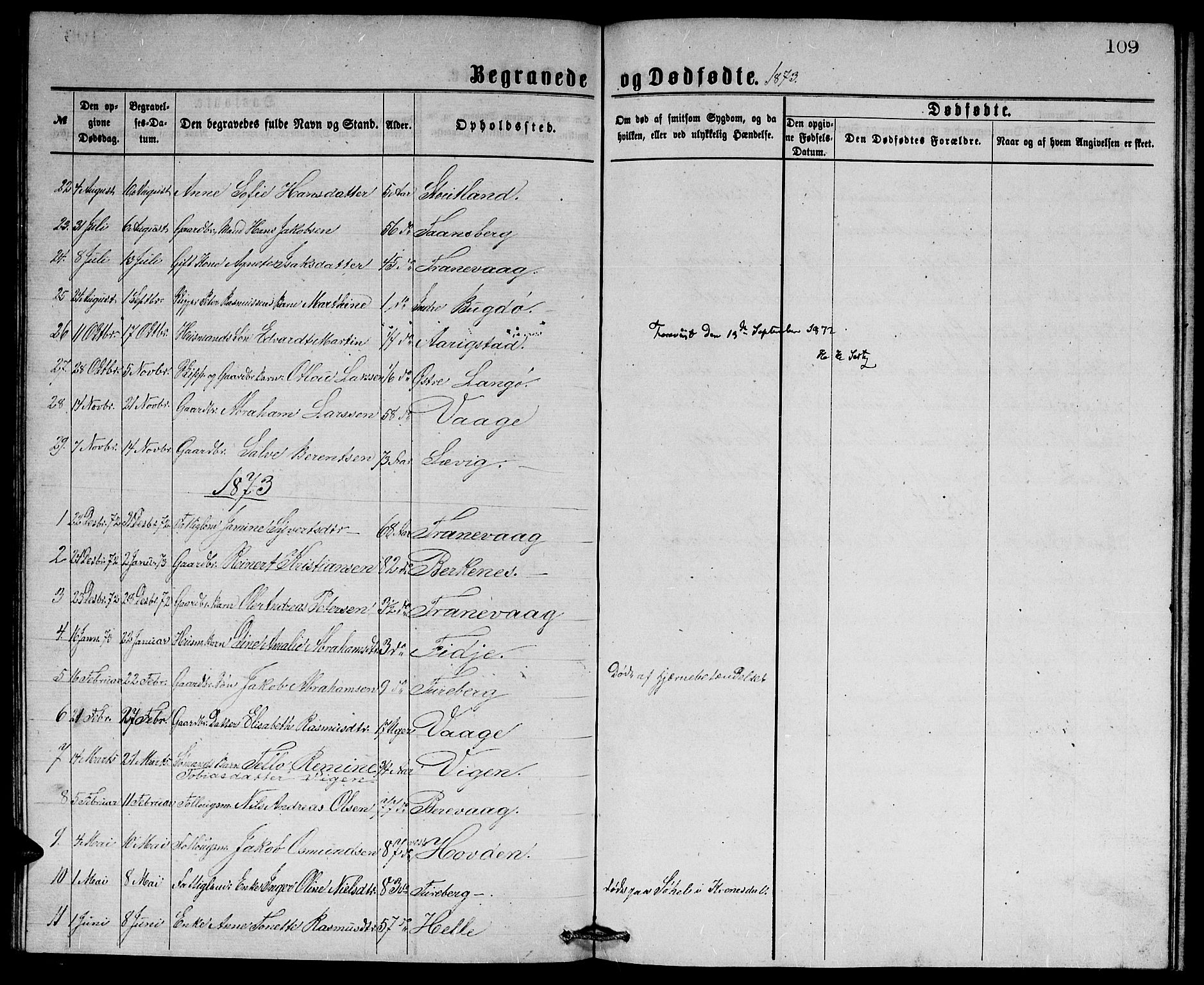 Herad sokneprestkontor, SAK/1111-0018/F/Fb/Fbb/L0003: Parish register (copy) no. B 3, 1872-1889, p. 109