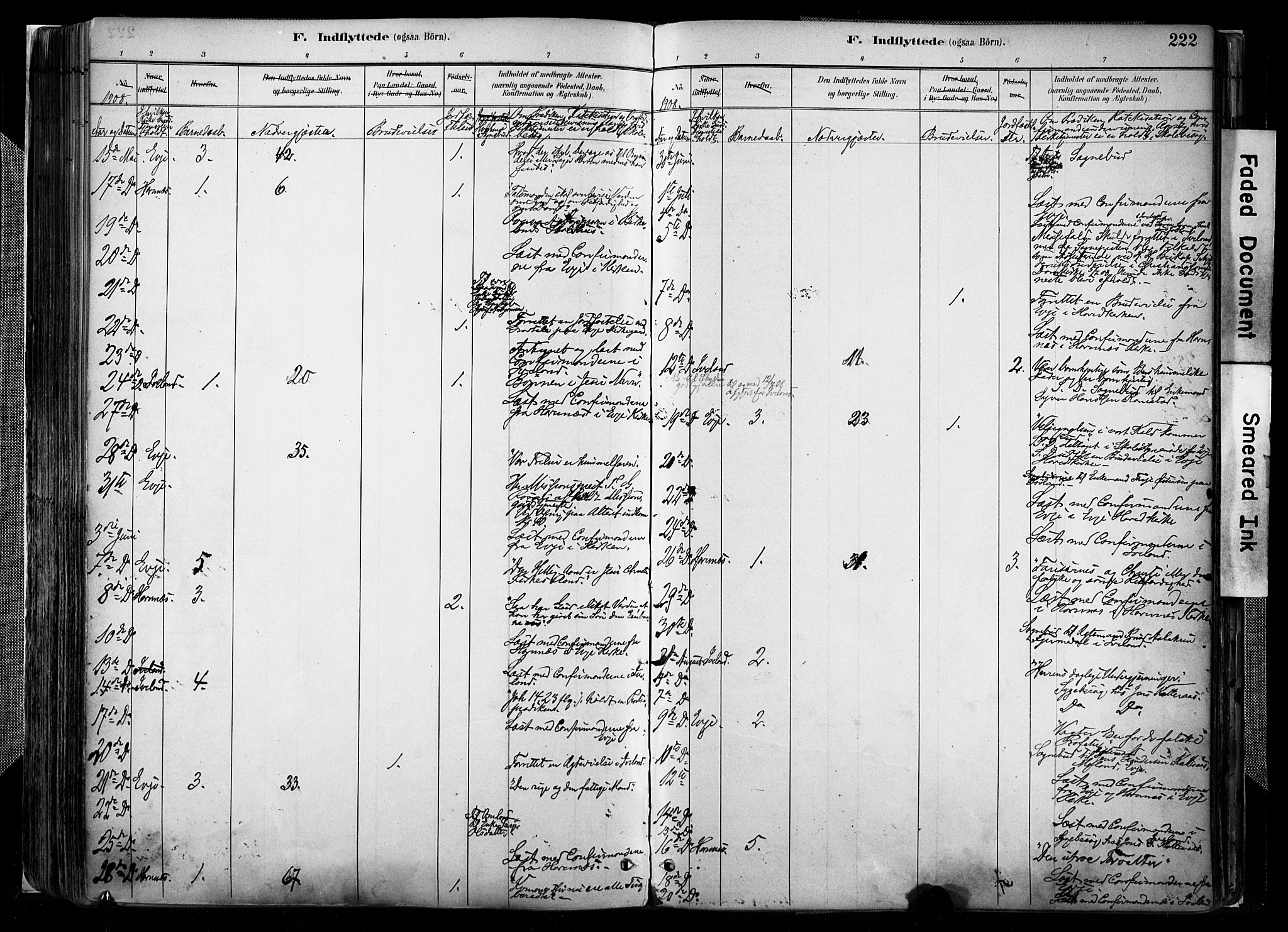 Evje sokneprestkontor, AV/SAK-1111-0008/F/Fa/Faa/L0007: Parish register (official) no. A 7, 1884-1909, p. 222