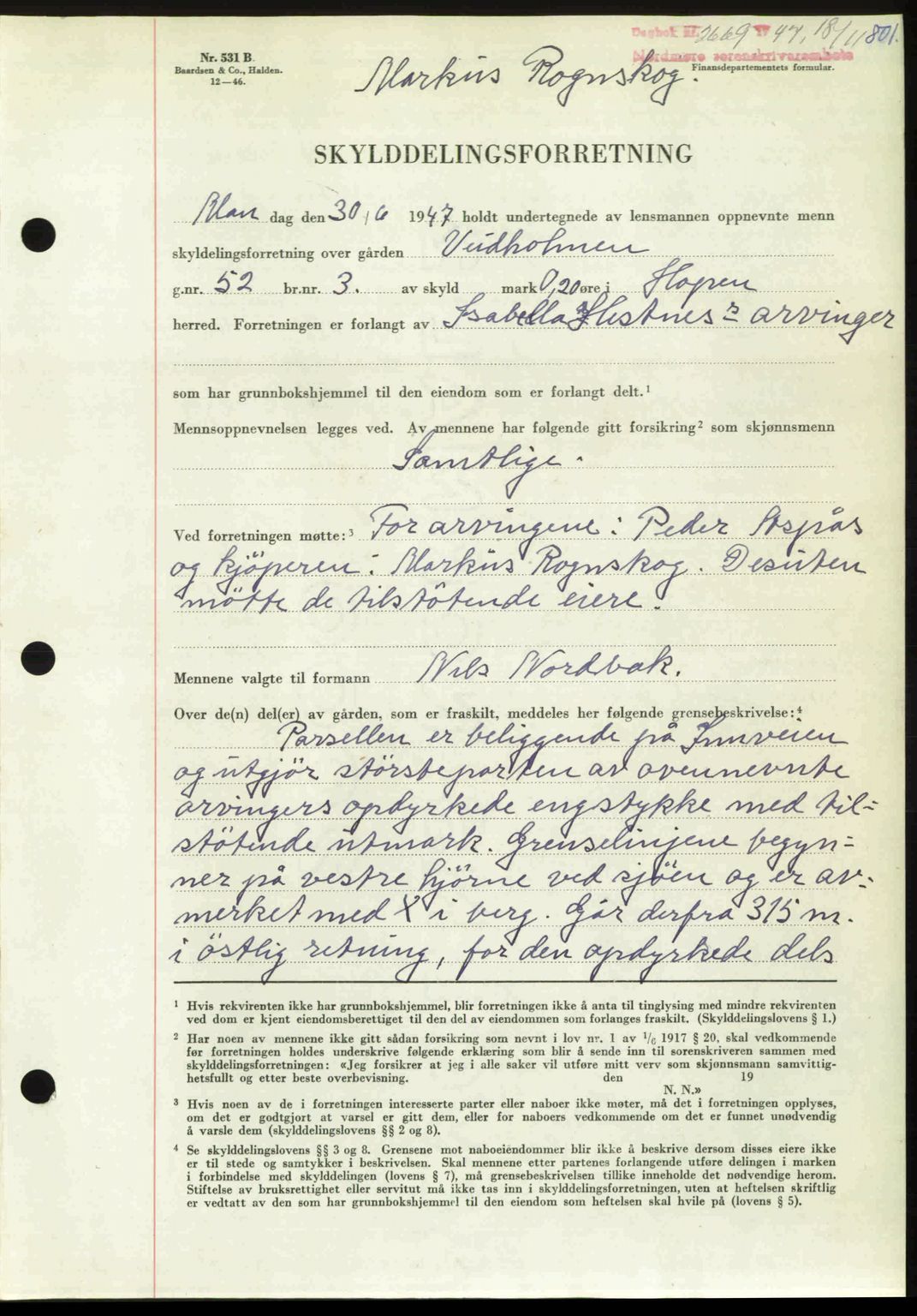 Nordmøre sorenskriveri, AV/SAT-A-4132/1/2/2Ca: Mortgage book no. A106, 1947-1947, Diary no: : 2669/1947