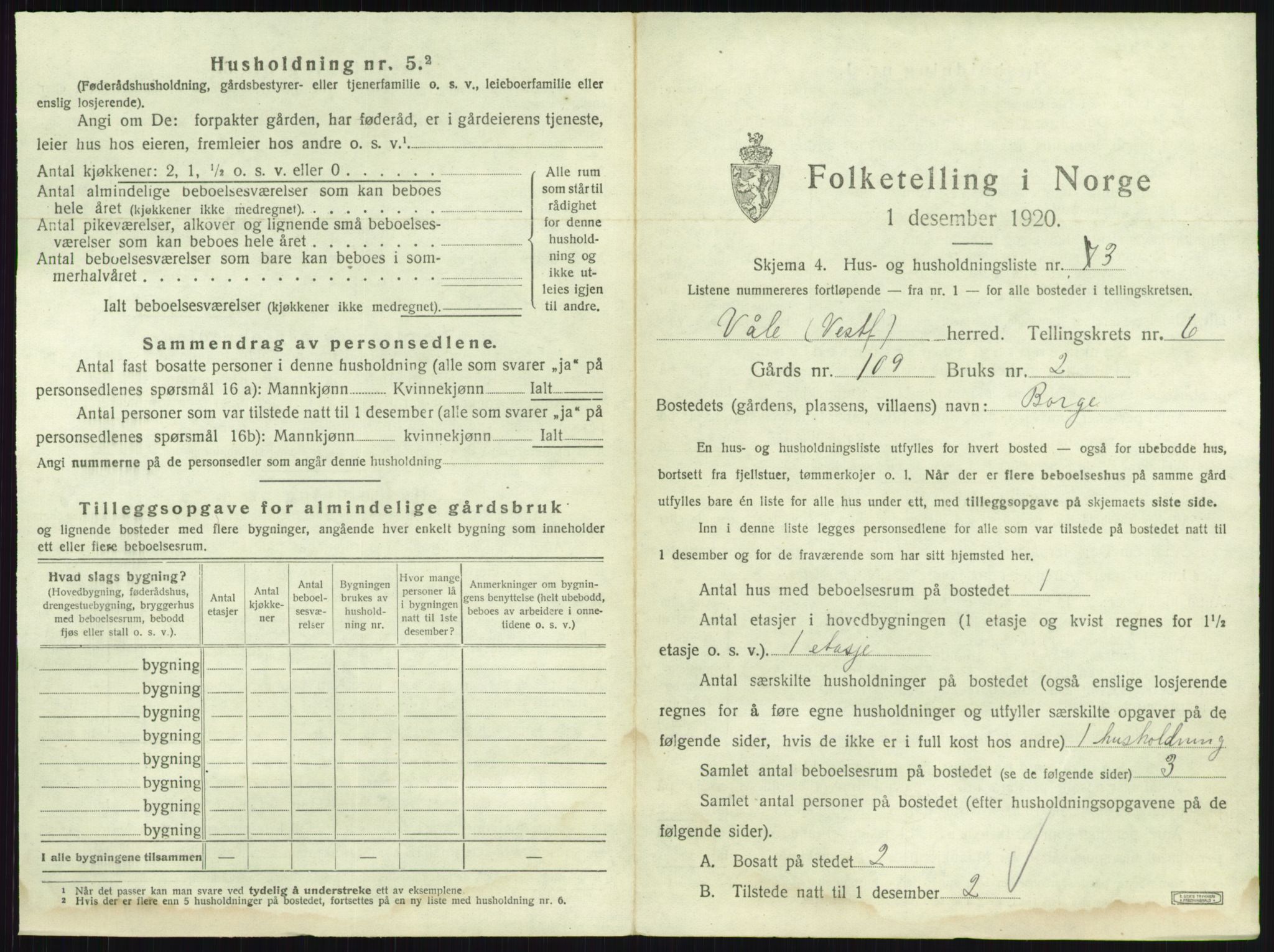 SAKO, 1920 census for Våle, 1920, p. 752