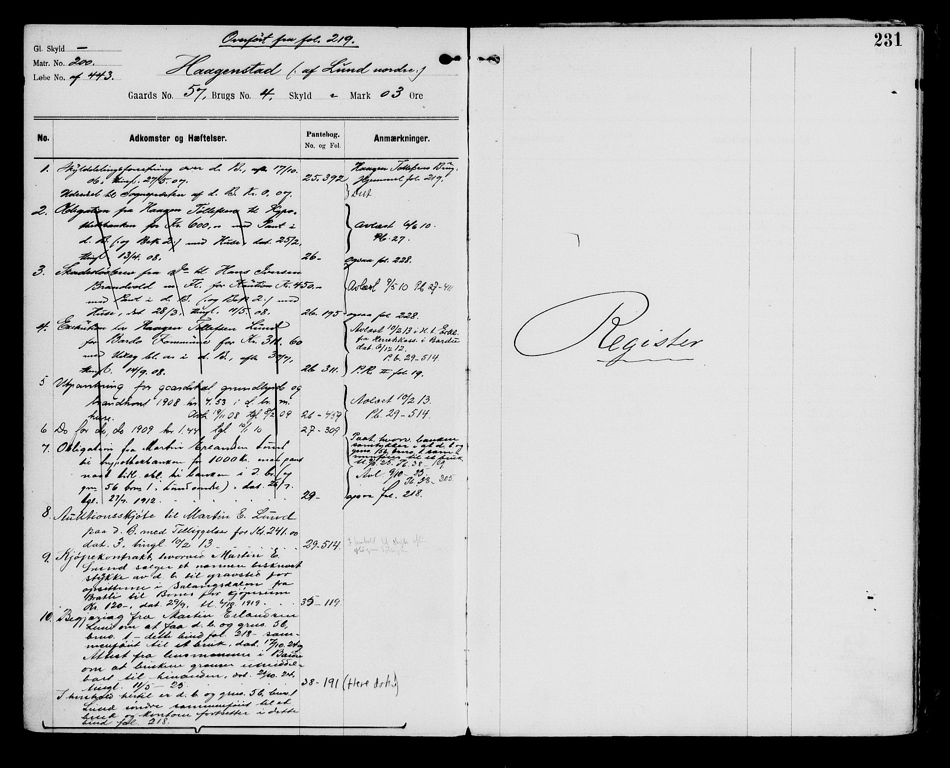 Senja sorenskriveri 1855-, SATØ/S-0048/1/H/Hb/L0030: Mortgage register no. 30, p. 231